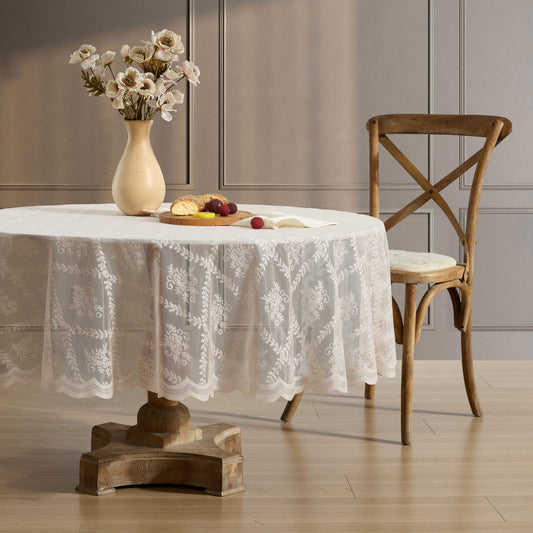 Isabella Floral Lace Fabric Round Tablecloth