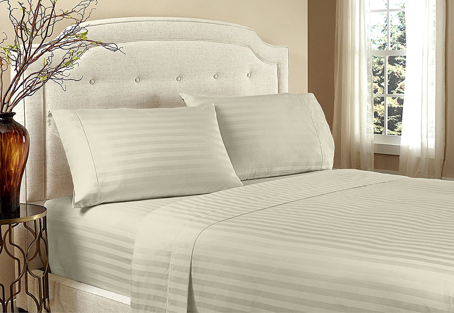Sábanas a rayas de hotel serie 1800 – Juego de cama de lujo ultrasuave con bolsillos profundos
