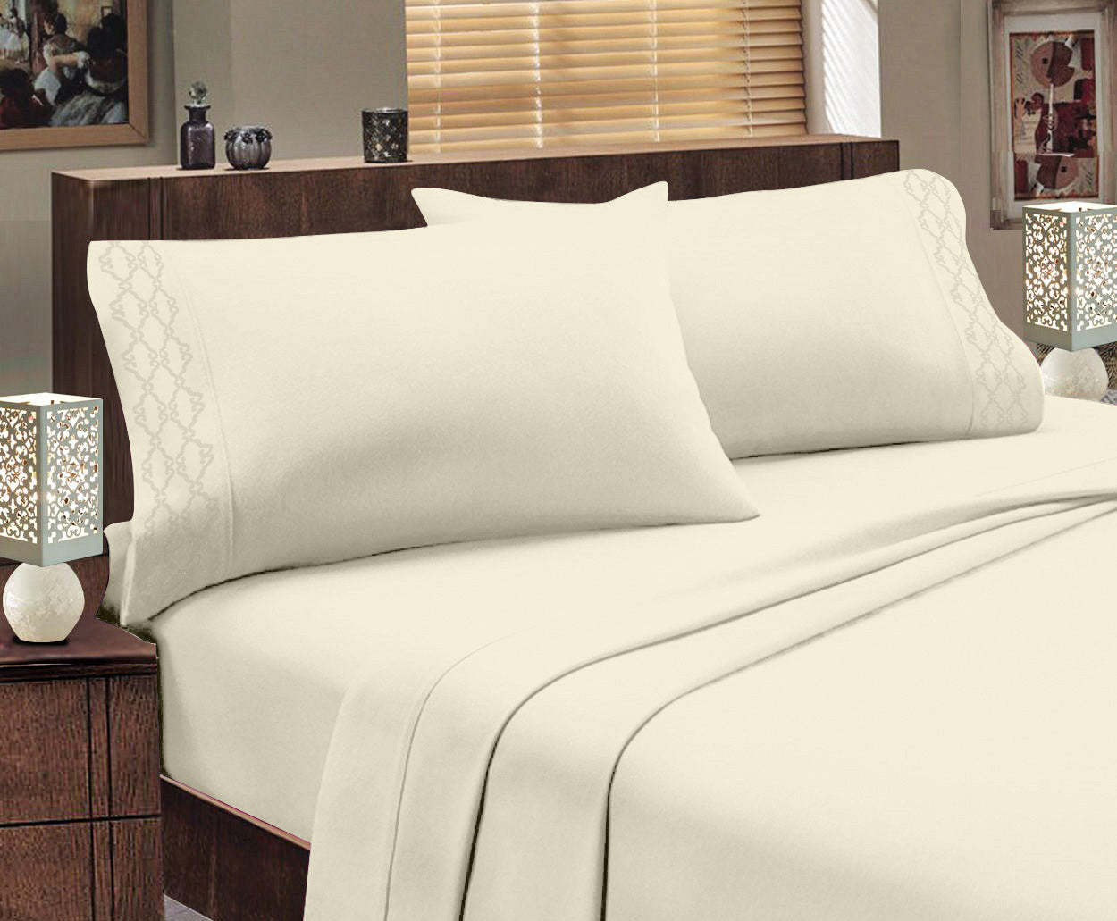 Juego de sábanas bordadas serie 1800 – Bolsillo profundo, ropa de cama de hotel de lujo supersuave