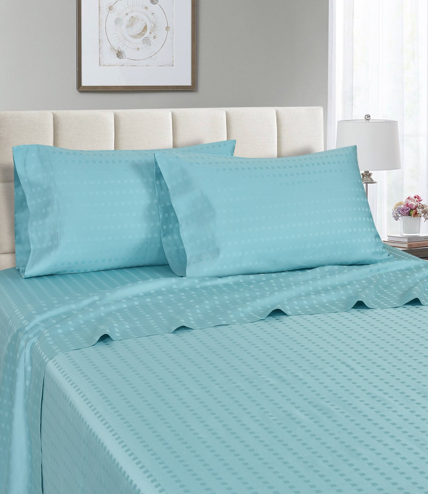 Spring Home 1200 Thread Count Egyptian Cotton Dobby Stripe Sheets – Deep Pocket Jacquard Dot Bed Set