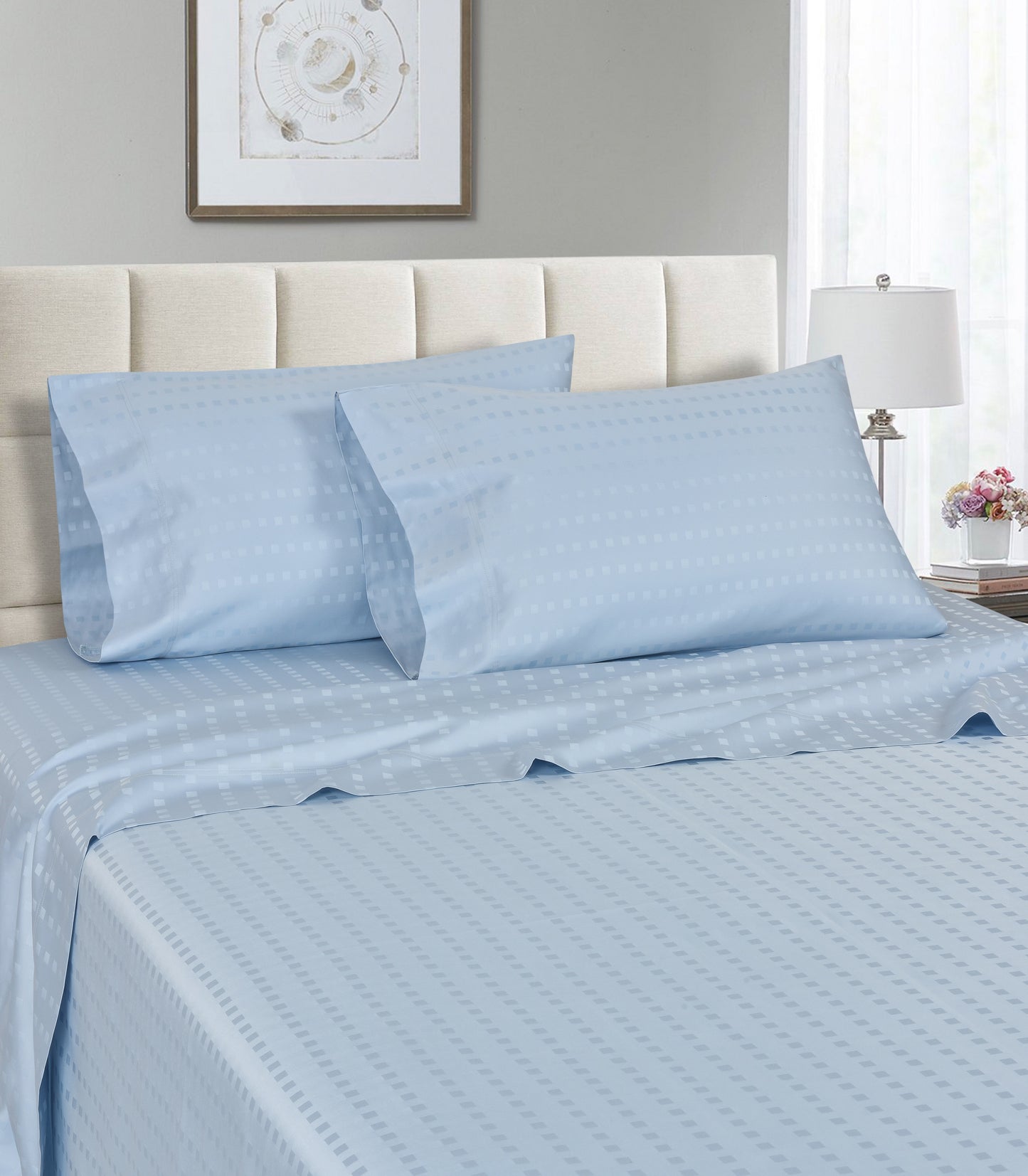 Spring Home 1200 Thread Count Egyptian Cotton Dobby Stripe Sheets – Deep Pocket Jacquard Dot Bed Set