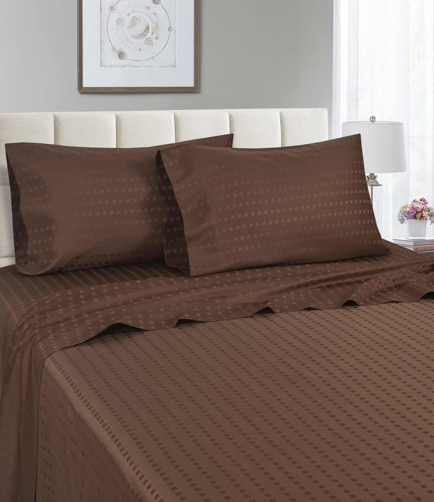Spring Home 1200 Thread Count Egyptian Cotton Dobby Stripe Sheets – Deep Pocket Jacquard Dot Bed Set