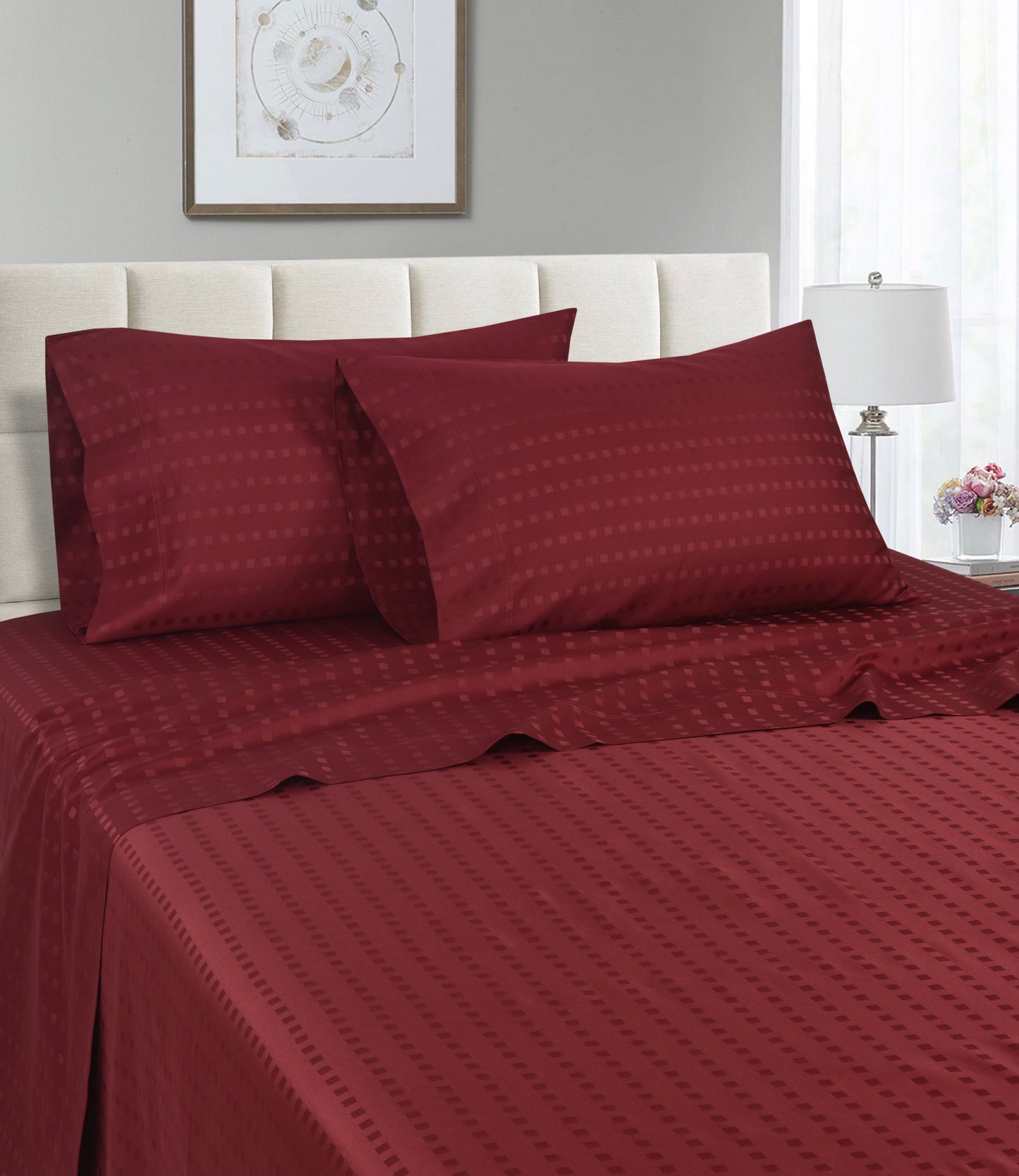 Spring Home 1200 Thread Count Egyptian Cotton Dobby Stripe Sheets – Deep Pocket Jacquard Dot Bed Set