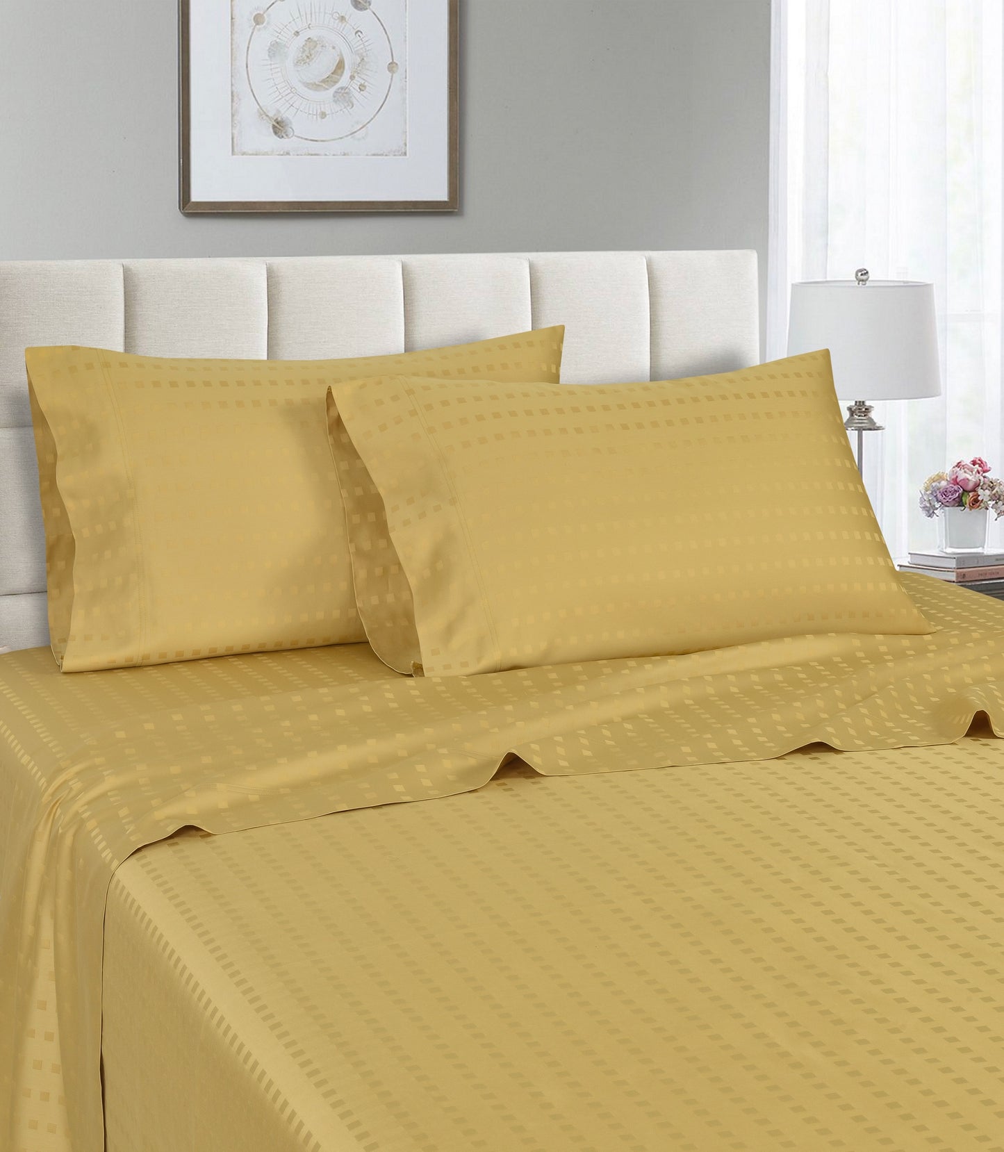 Spring Home 1200 Thread Count Egyptian Cotton Dobby Stripe Sheets – Deep Pocket Jacquard Dot Bed Set