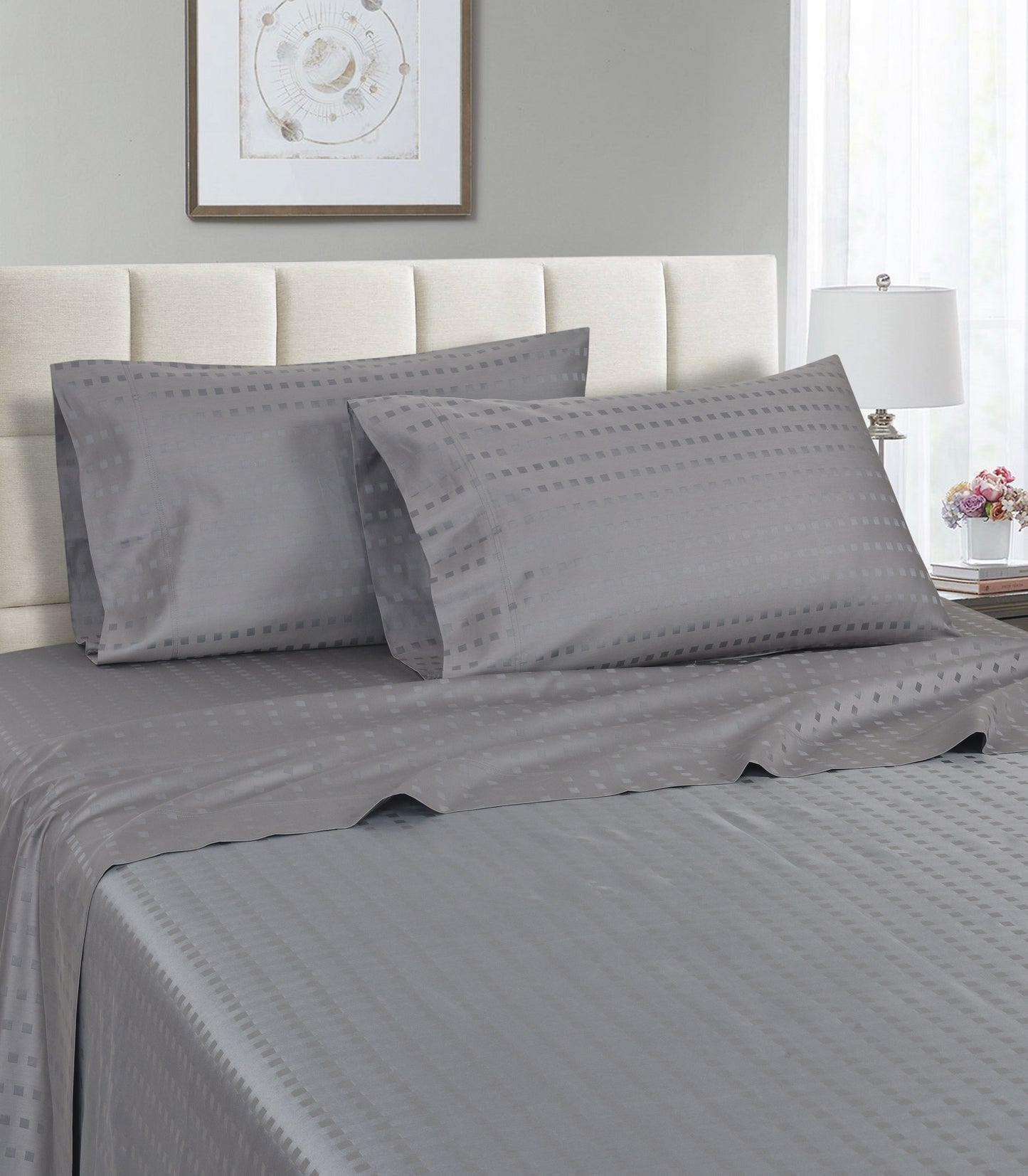 Spring Home 1200 Thread Count Egyptian Cotton Dobby Stripe Sheets – Deep Pocket Jacquard Dot Bed Set