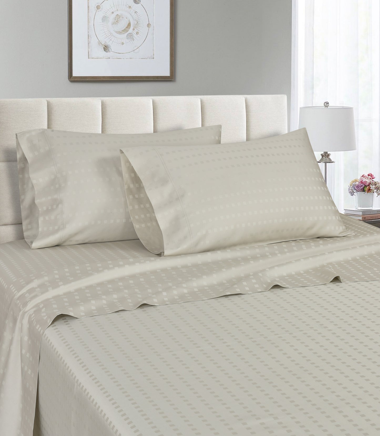 Spring Home 1200 Thread Count Egyptian Cotton Dobby Stripe Sheets – Deep Pocket Jacquard Dot Bed Set