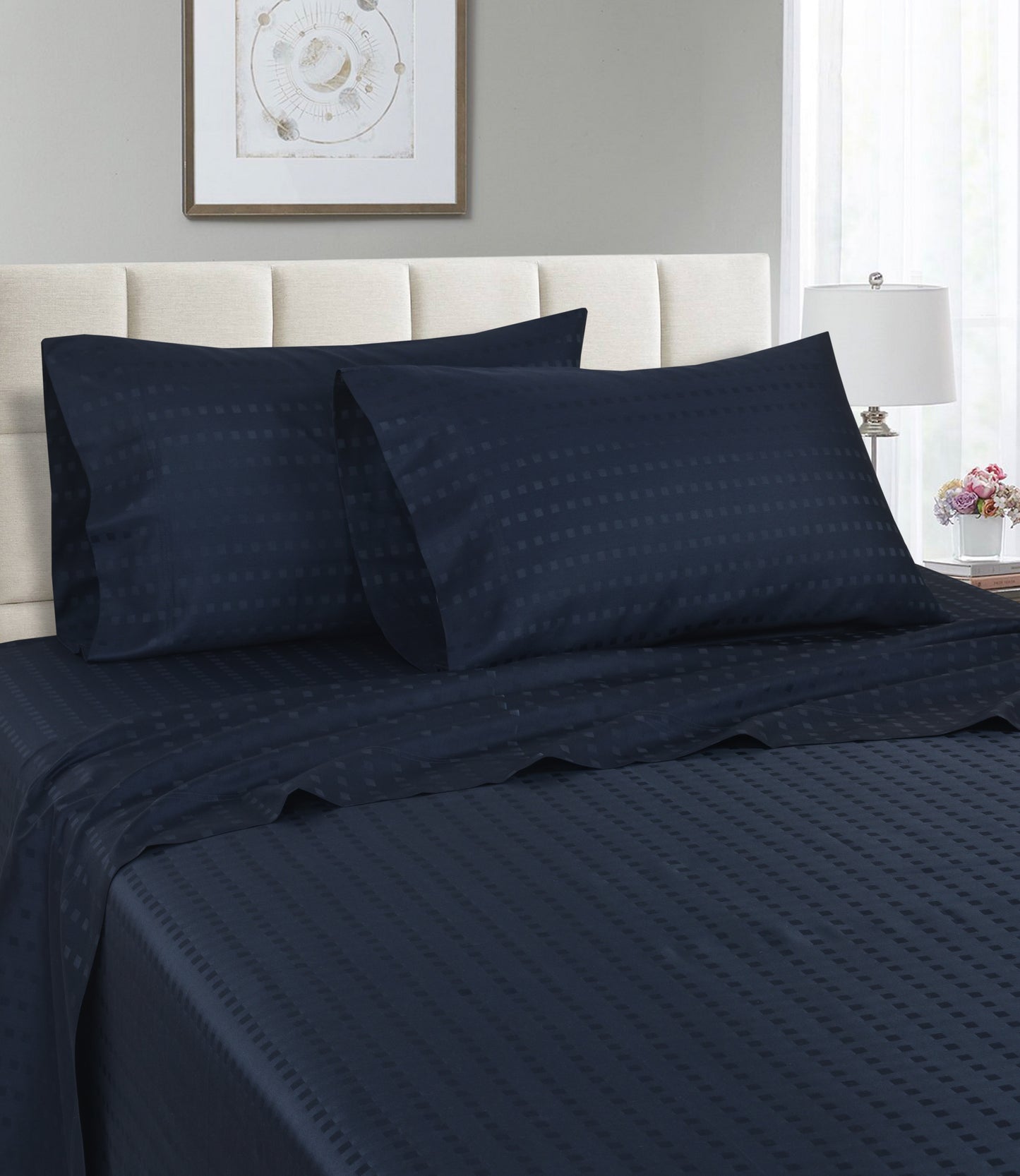 Spring Home 1200 Thread Count Egyptian Cotton Dobby Stripe Sheets – Deep Pocket Jacquard Dot Bed Set