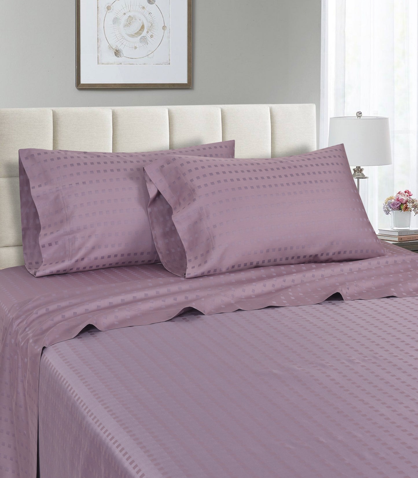 Spring Home 1200 Thread Count Egyptian Cotton Dobby Stripe Sheets – Deep Pocket Jacquard Dot Bed Set