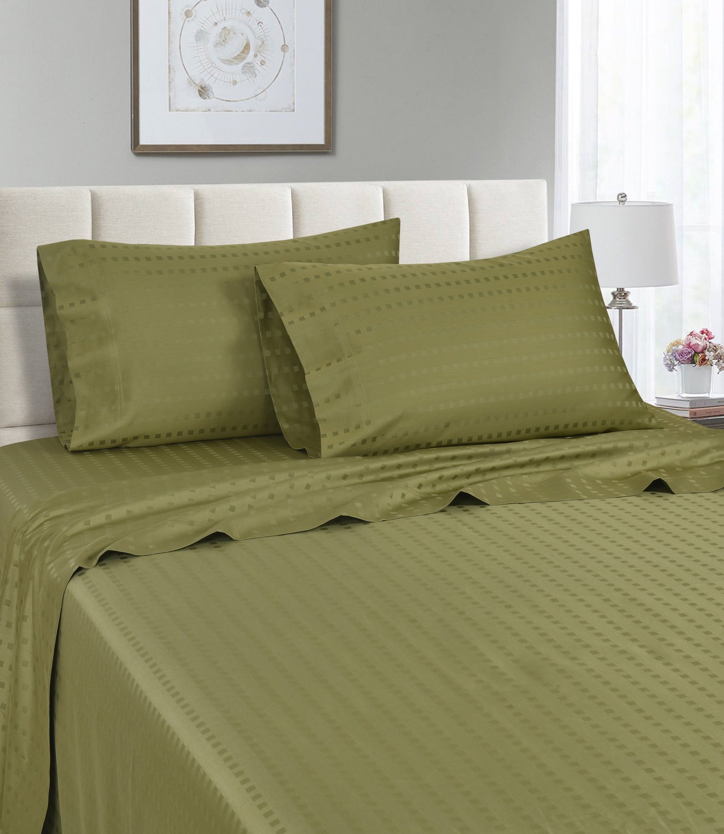 Spring Home 1200 Thread Count Egyptian Cotton Dobby Stripe Sheets – Deep Pocket Jacquard Dot Bed Set