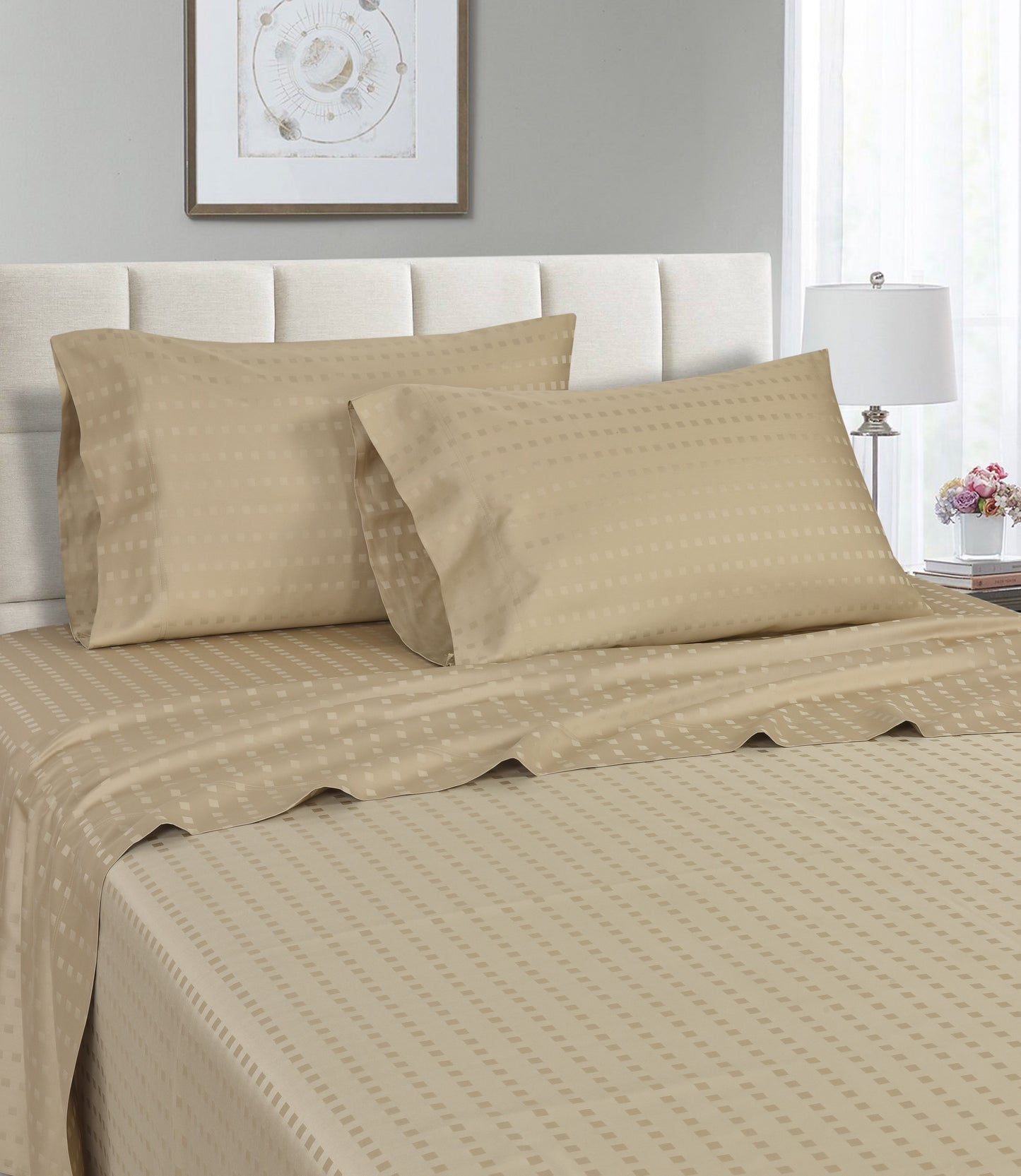Spring Home 1200 Thread Count Egyptian Cotton Dobby Stripe Sheets – Deep Pocket Jacquard Dot Bed Set