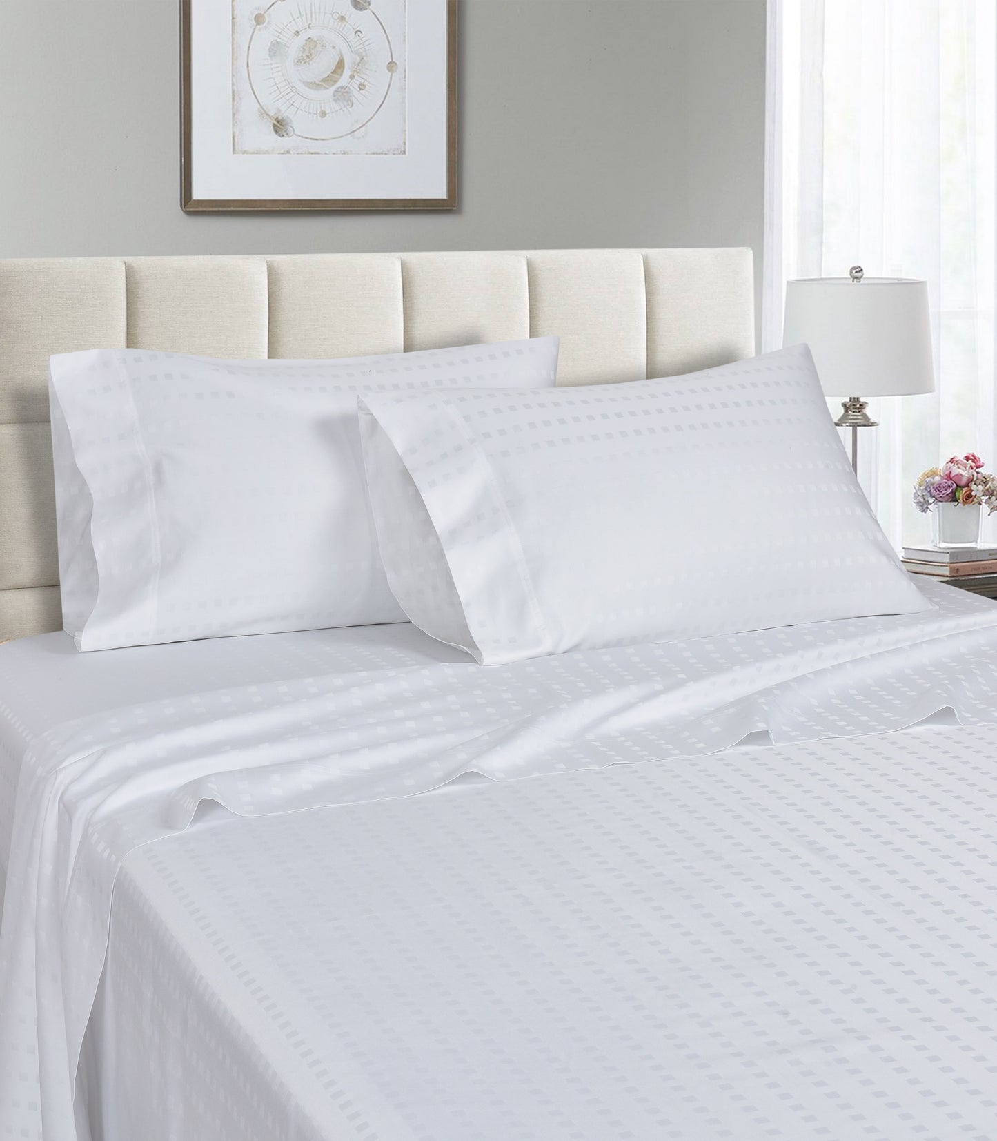 Spring Home 1200 Thread Count Egyptian Cotton Dobby Stripe Sheets – Deep Pocket Jacquard Dot Bed Set