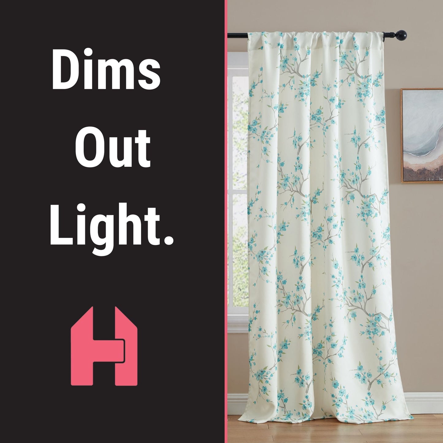Jasmine Floral Room Darkening Rod Pocket Curtain Panels