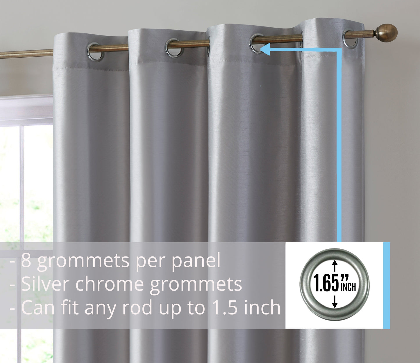 Jefferson Faux Silk Grommet Curtain Panels