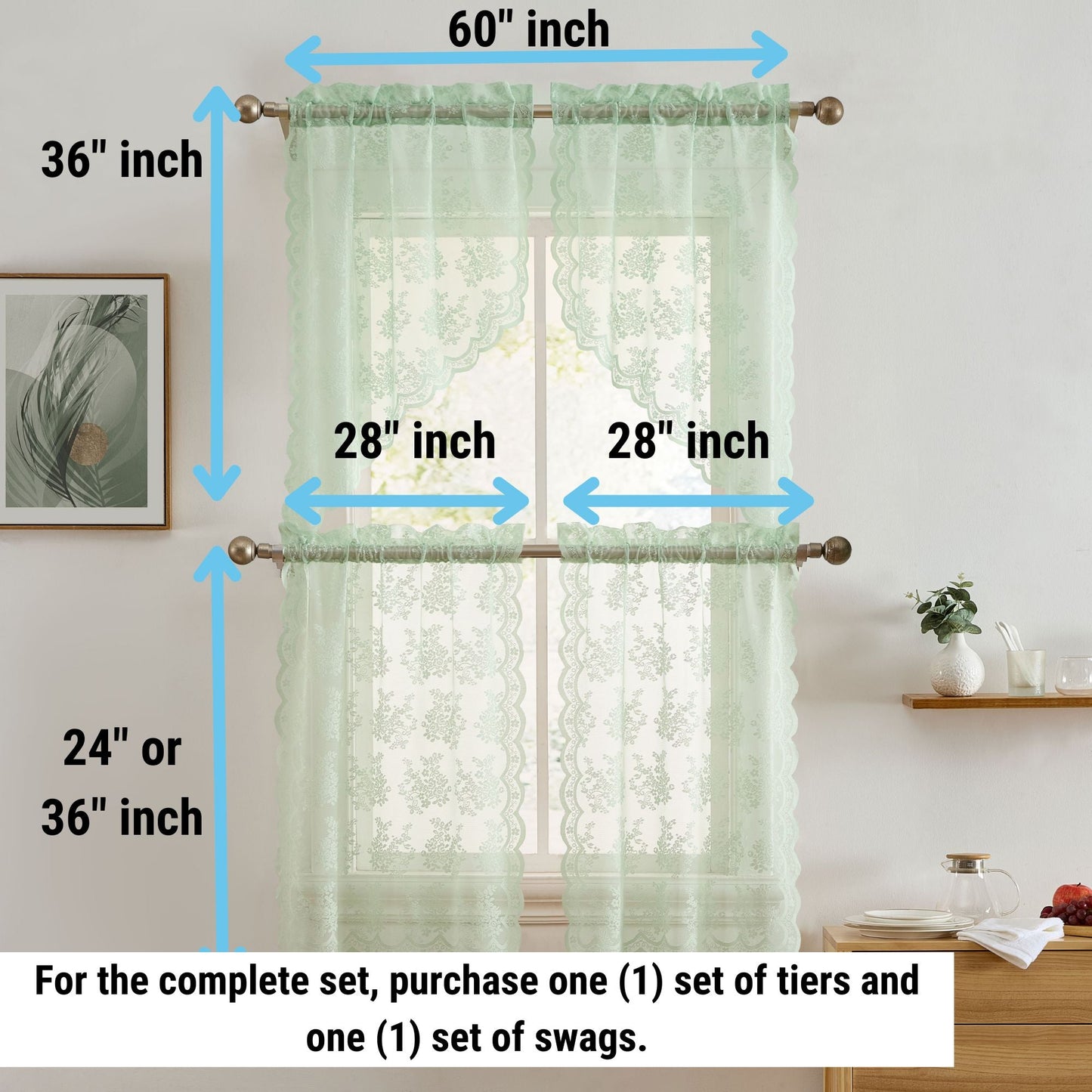 Jolene Floral Sheer Rod Pocket Lace Tiers