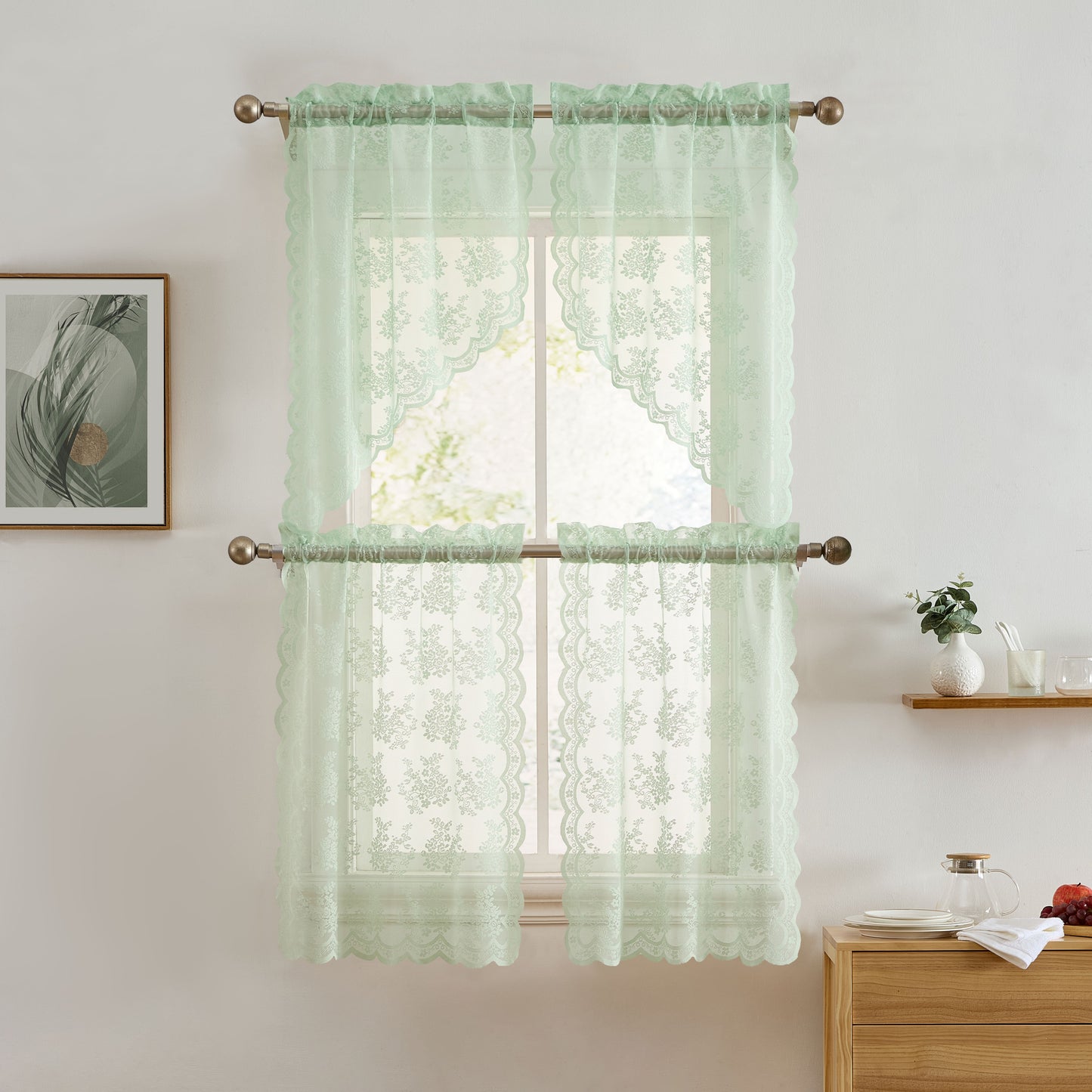 Jolene Floral Sheer Rod Pocket Lace Tiers