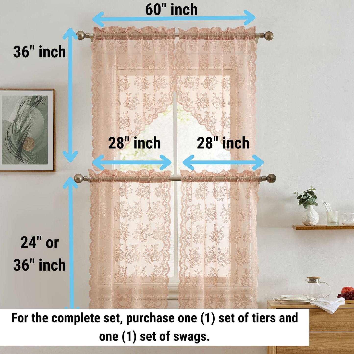 Jolene Floral Sheer Rod Pocket Lace Tiers
