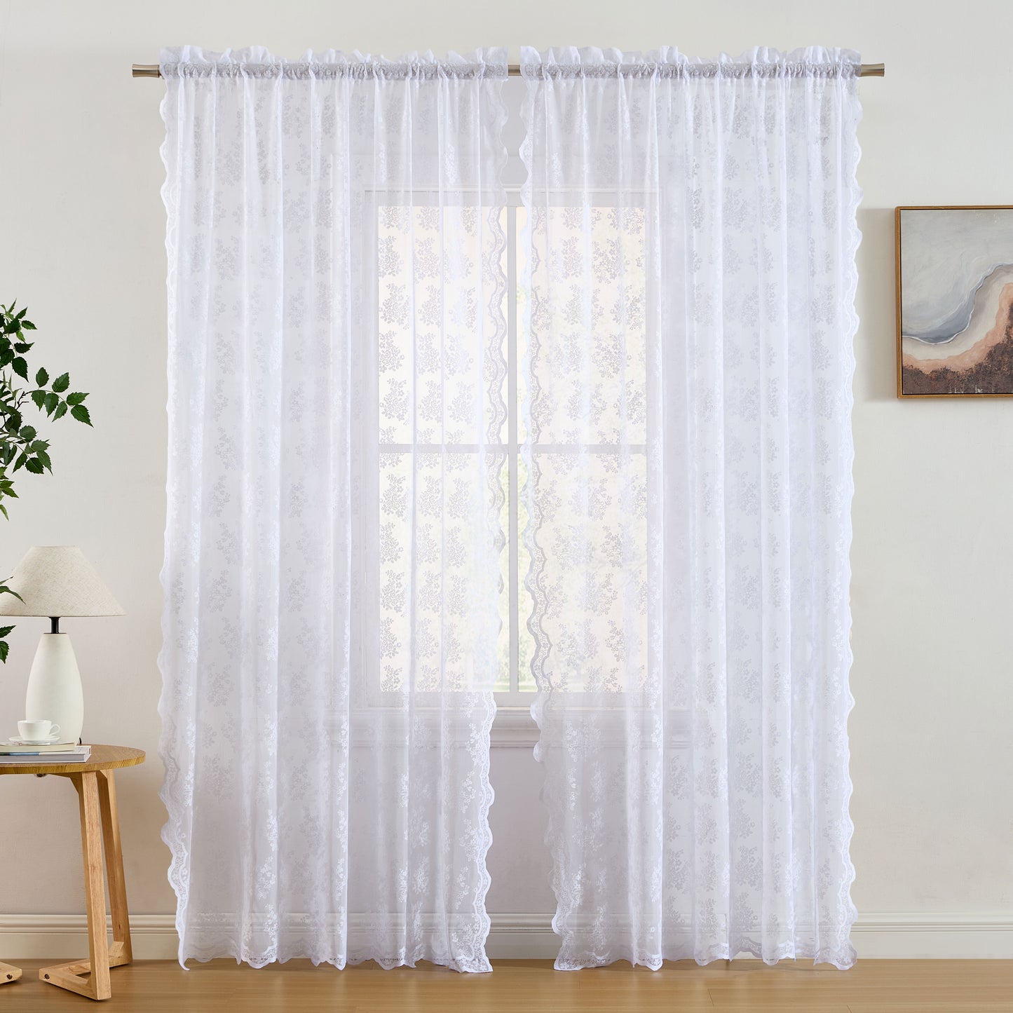 Jolene Floral Sheer Rod Pocket Curtains