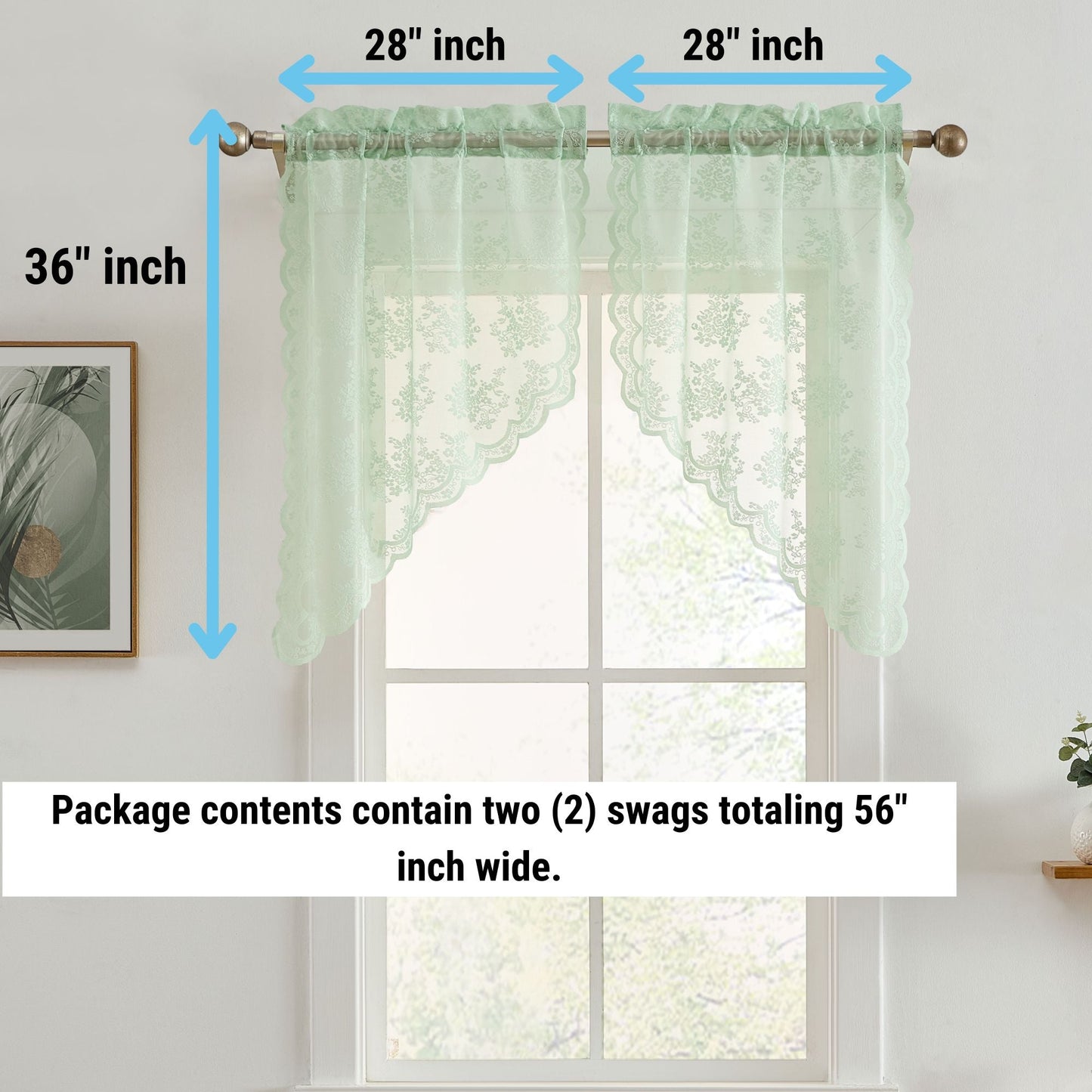 Jolene Floral Sheer Rod Pocket Lace Swags
