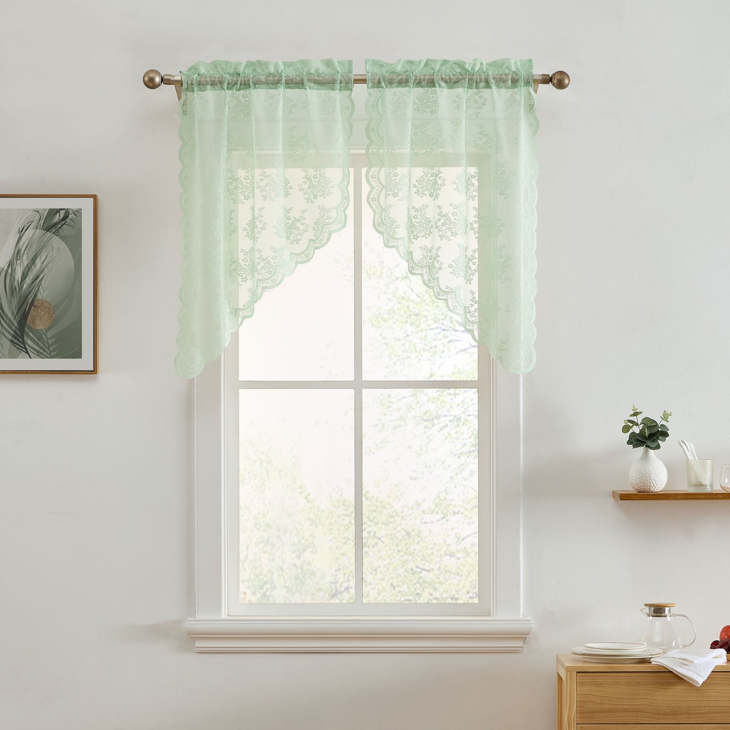 Jolene Floral Sheer Rod Pocket Lace Swags