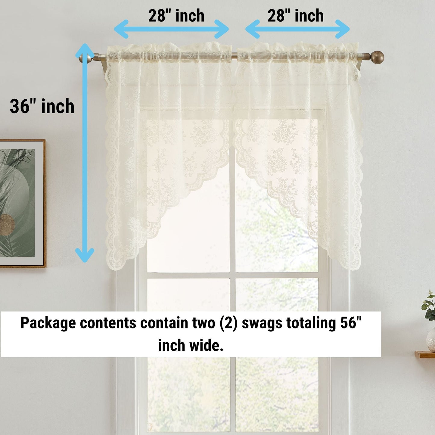 Jolene Floral Sheer Rod Pocket Lace Swags
