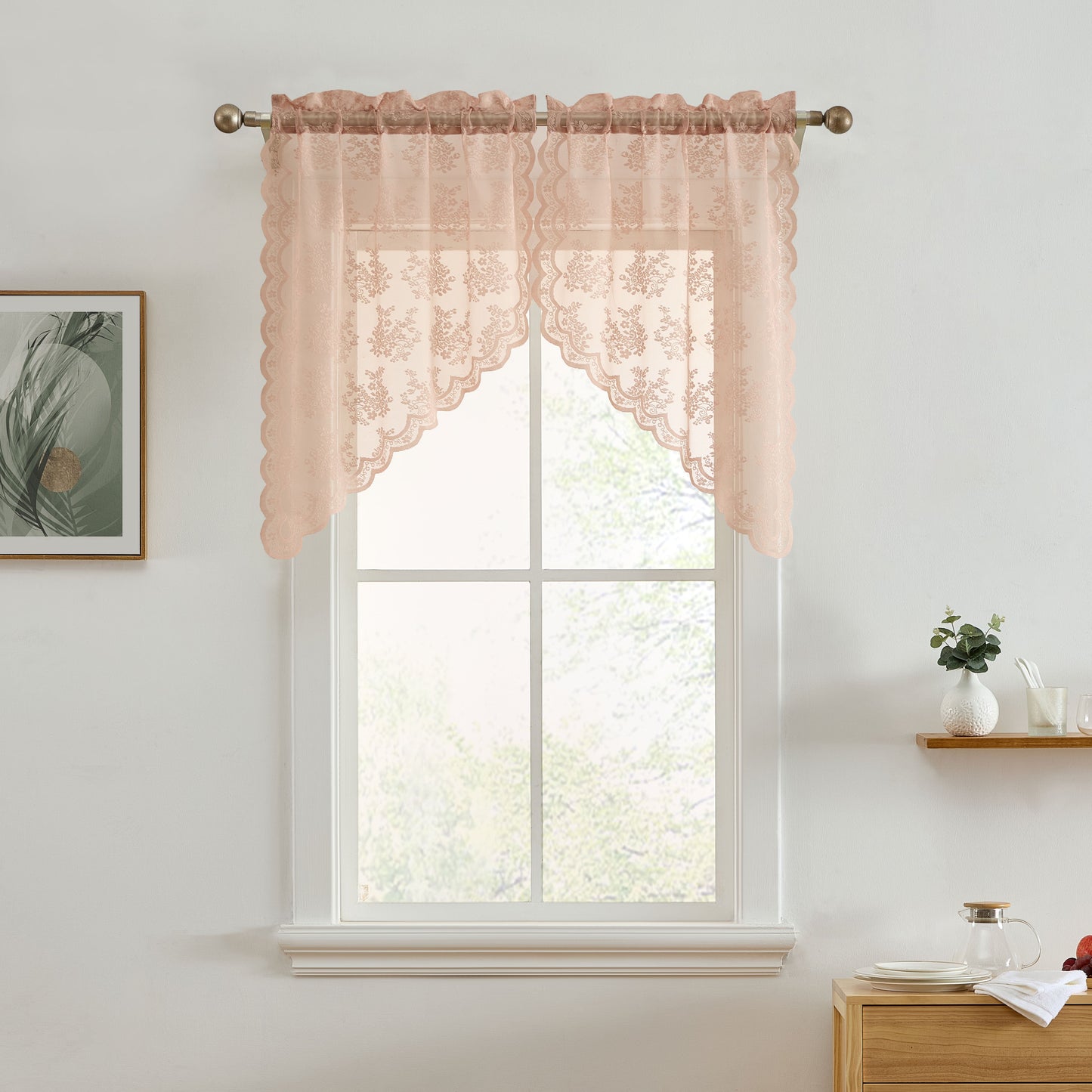 Jolene Floral Sheer Rod Pocket Lace Swags