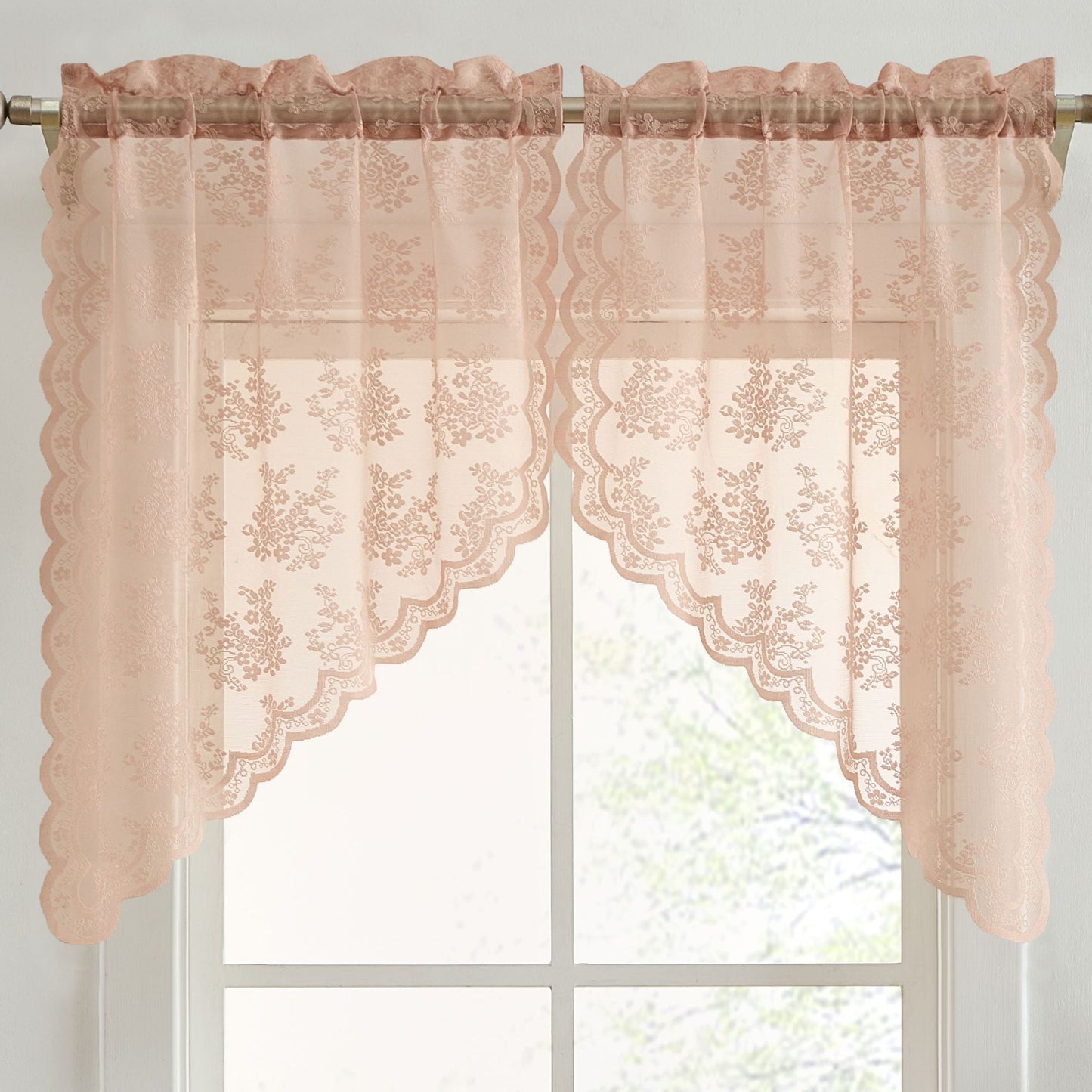 Jolene Floral Sheer Rod Pocket Lace Swags