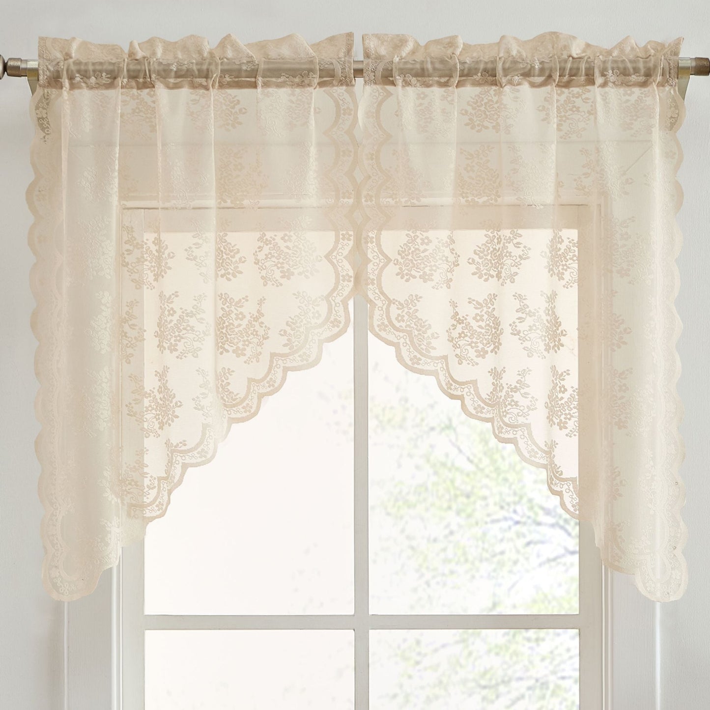 Jolene Floral Sheer Rod Pocket Lace Swags
