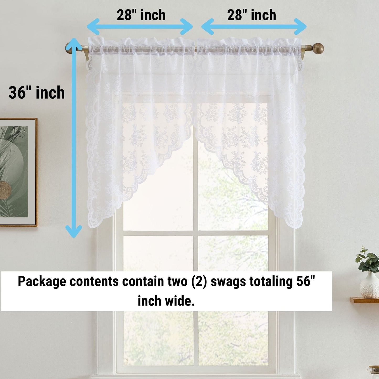 Jolene Floral Sheer Rod Pocket Lace Swags