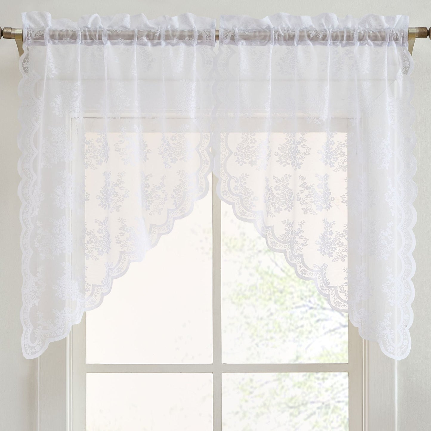 Jolene Floral Sheer Rod Pocket Lace Swags