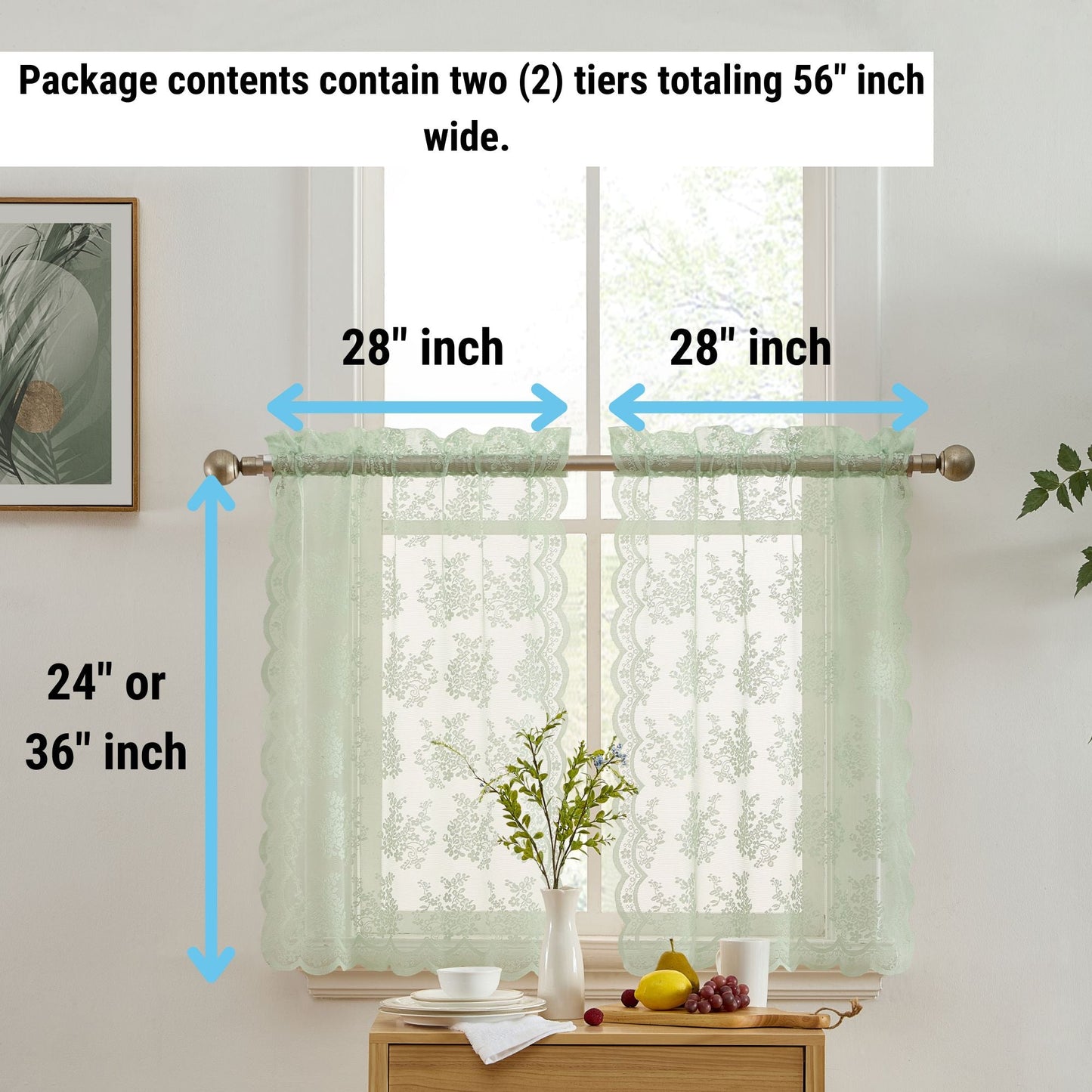 Jolene Floral Sheer Rod Pocket Lace Tiers