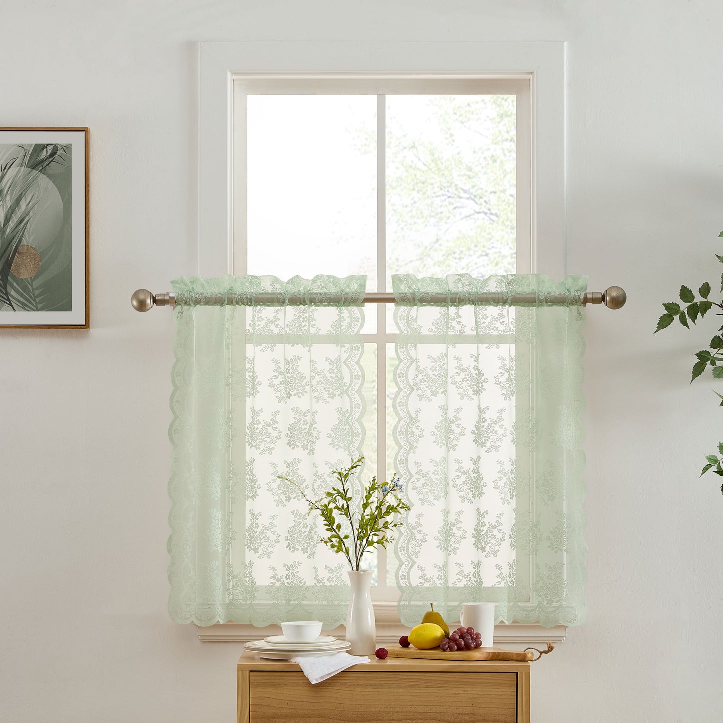 Jolene Floral Sheer Rod Pocket Lace Tiers