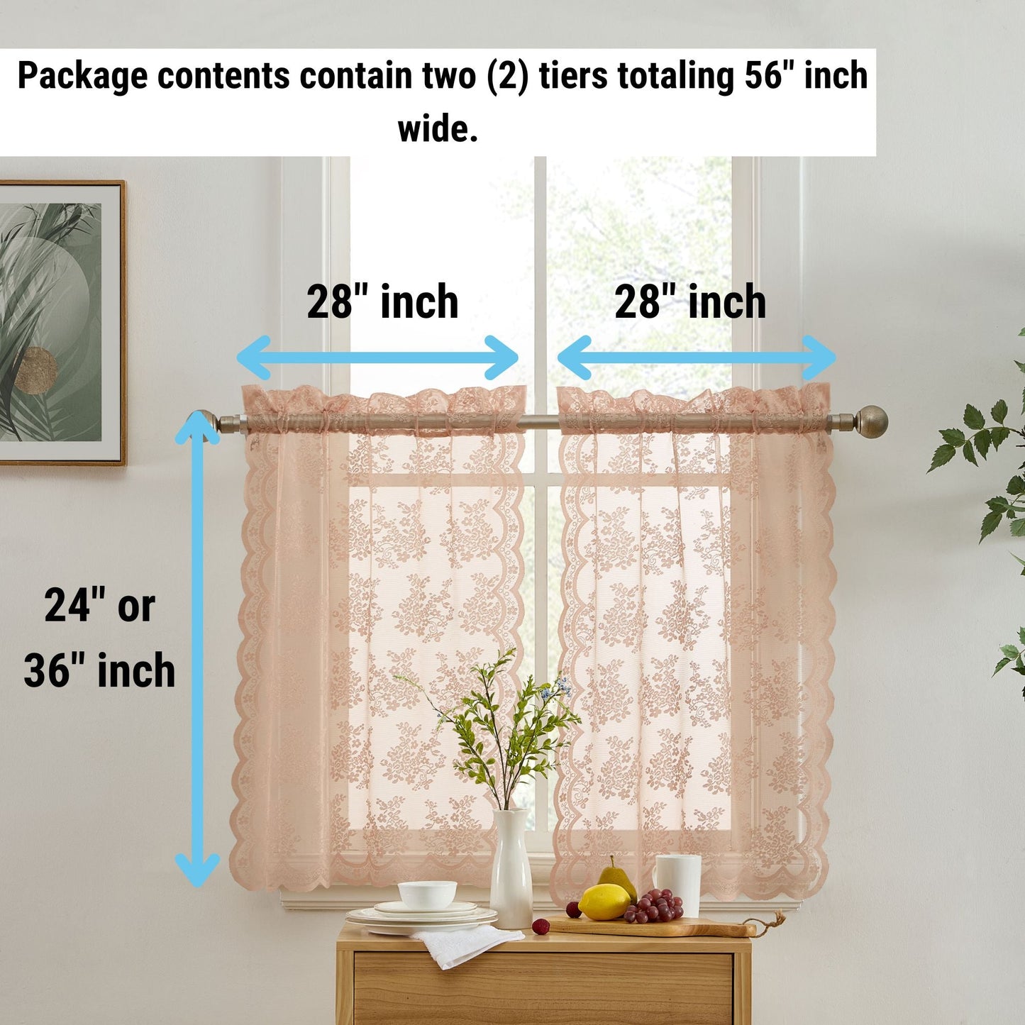 Jolene Floral Sheer Rod Pocket Lace Tiers