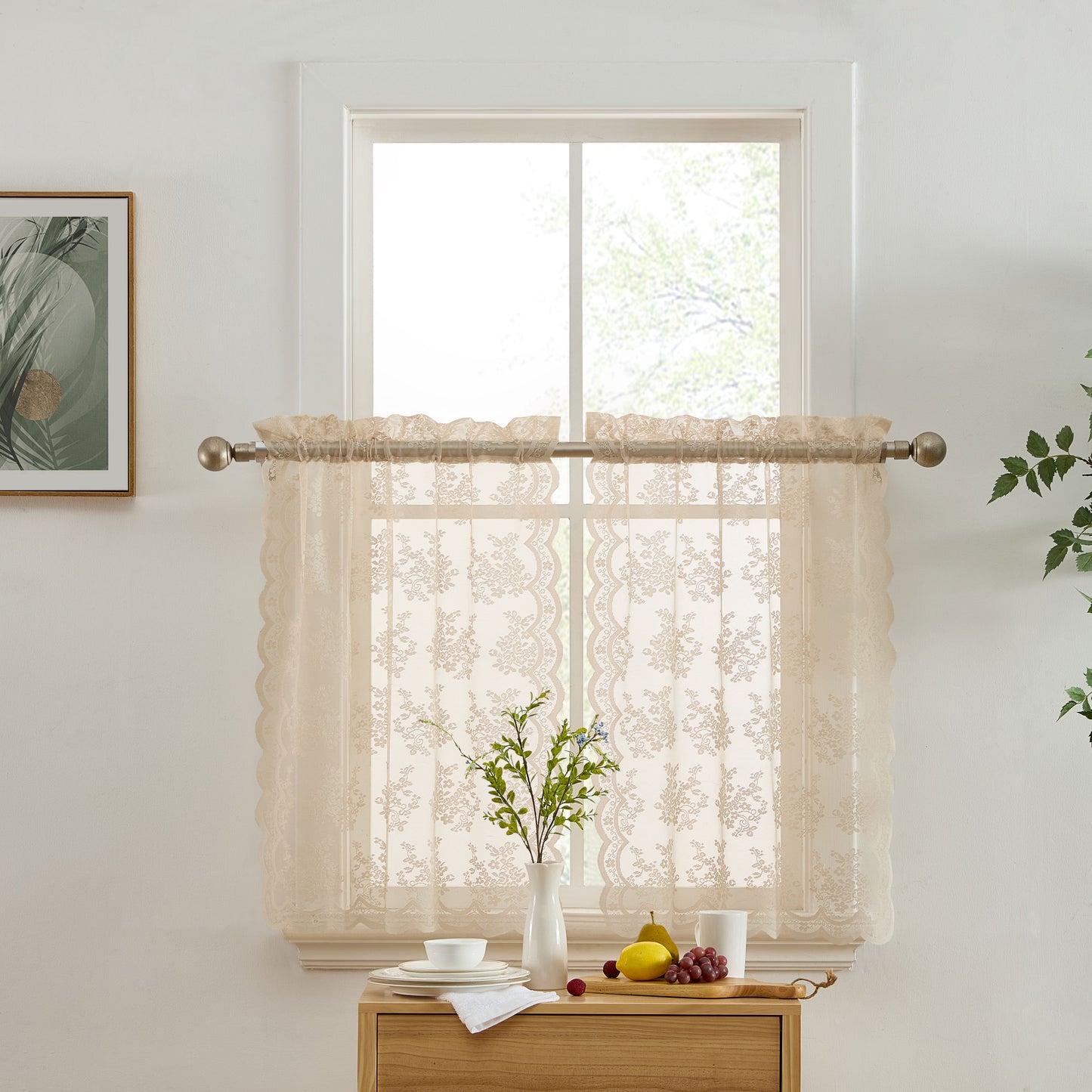 Jolene Floral Sheer Rod Pocket Lace Tiers
