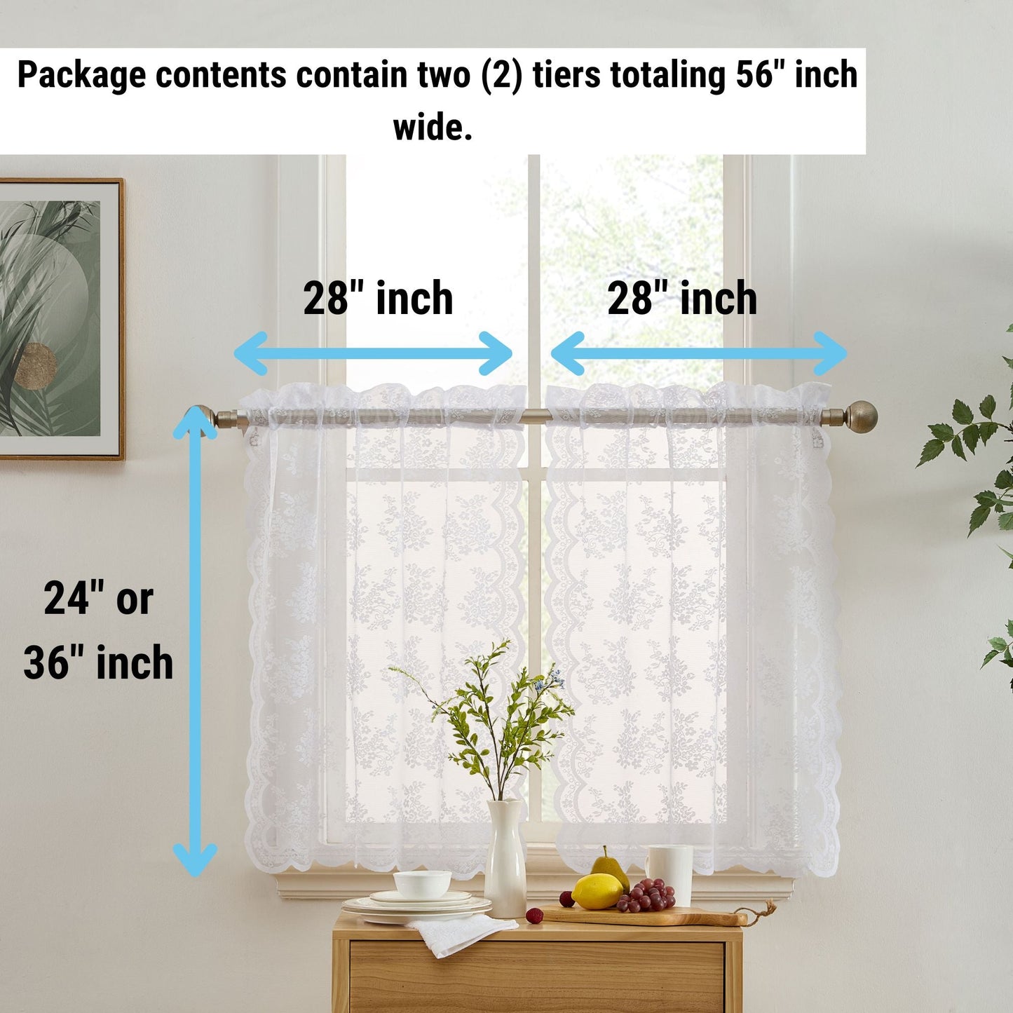 Jolene Floral Sheer Rod Pocket Lace Tiers