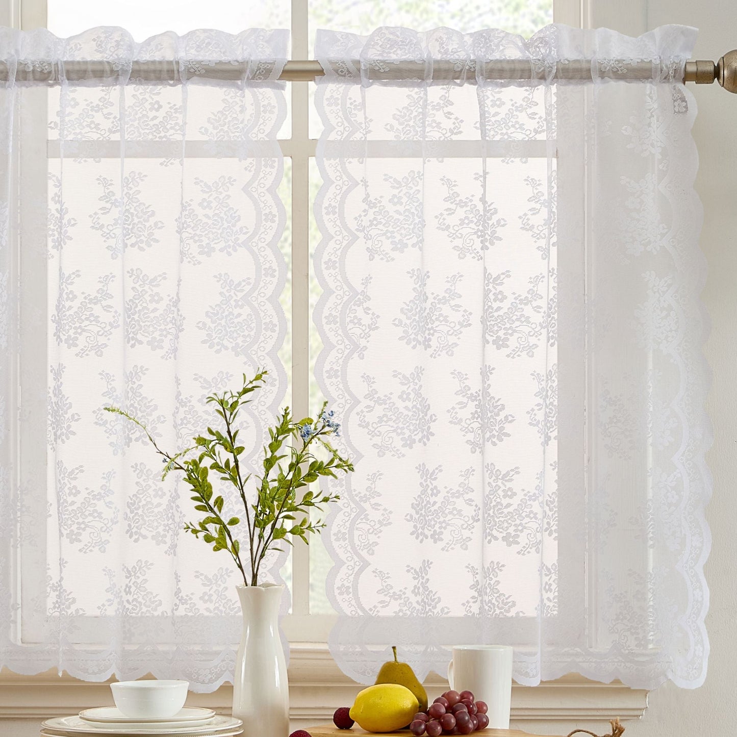 Jolene Floral Sheer Rod Pocket Lace Tiers