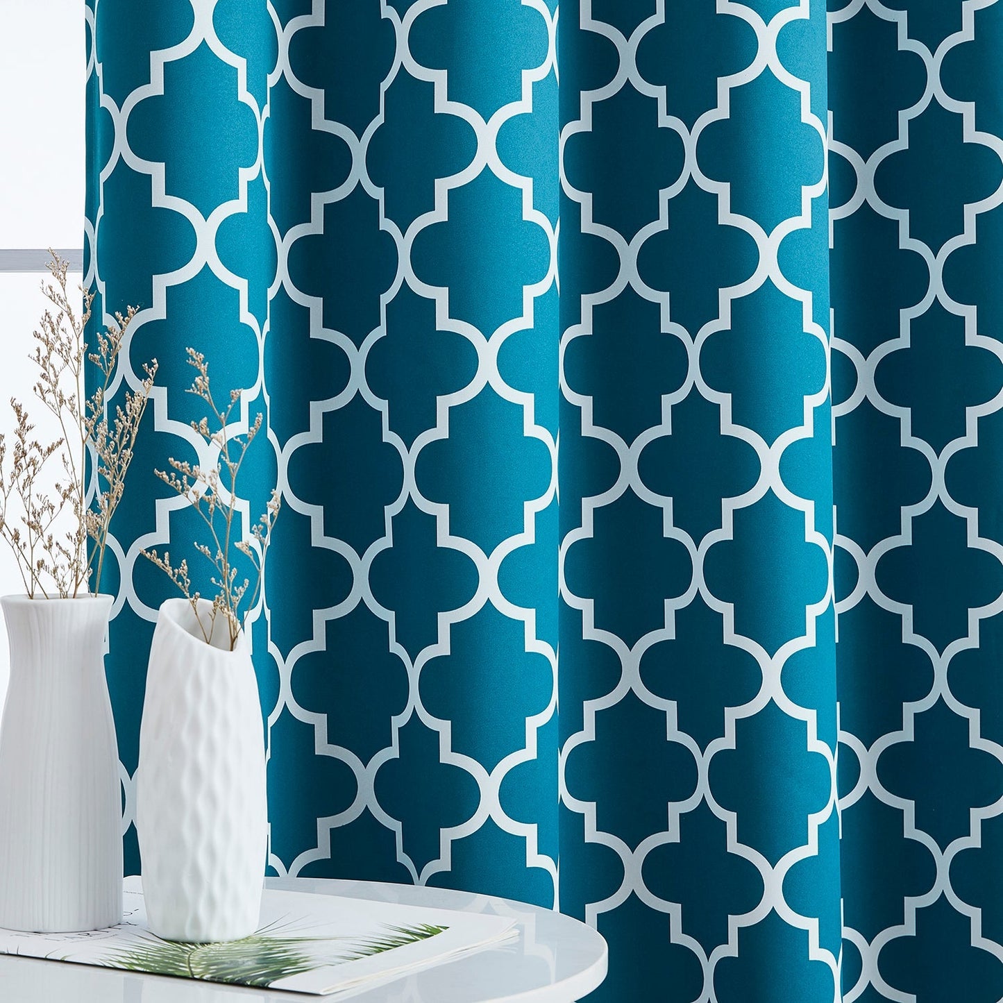 Lattice Print Room Darkening Grommet Curtain Panels