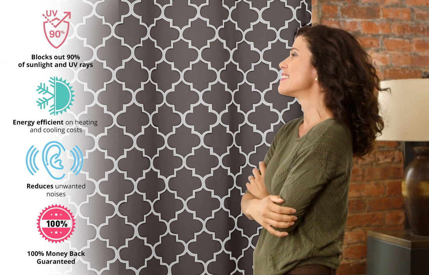Lattice Print Room Darkening Grommet Curtain Panels