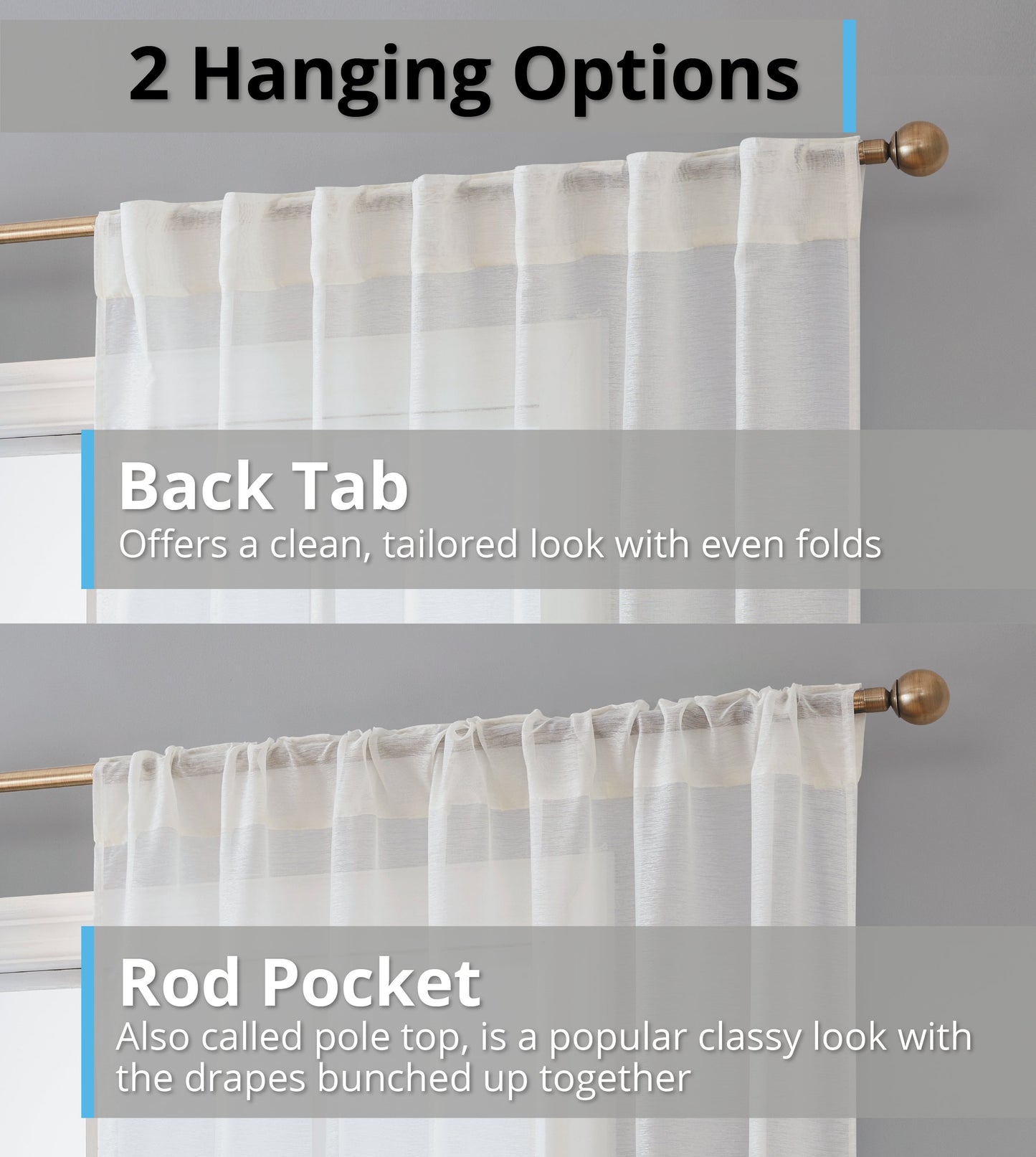 Lauren Semi Sheer Back Tab Rod Pocket Panels