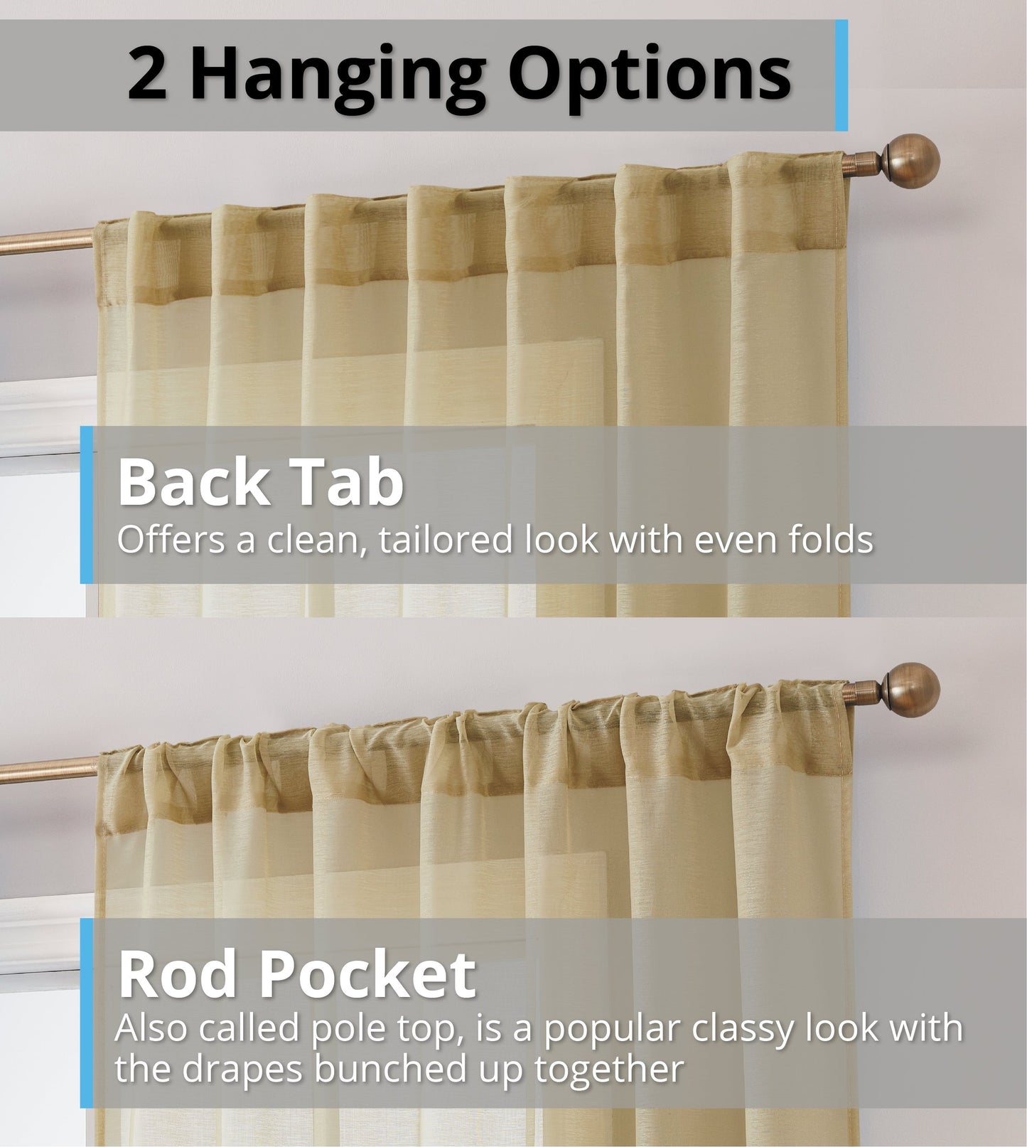 Lauren Semi Sheer Back Tab Rod Pocket Panels