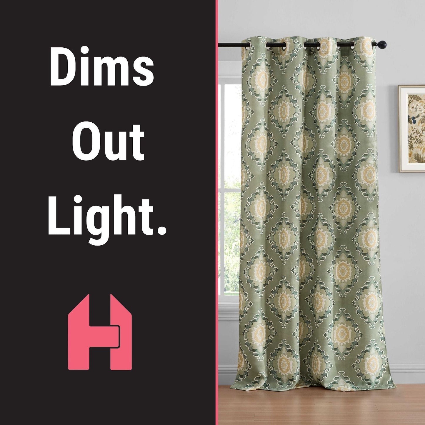 Liam Ogee Medallion Geometric Damask Grommet Room Darkening Window Curtains - Pair