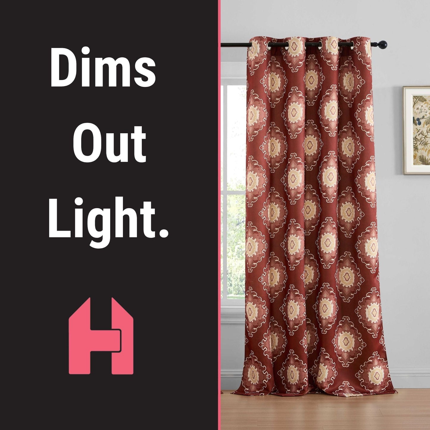 Liam Ogee Medallion Geometric Damask Grommet Room Darkening Window Curtains - Pair