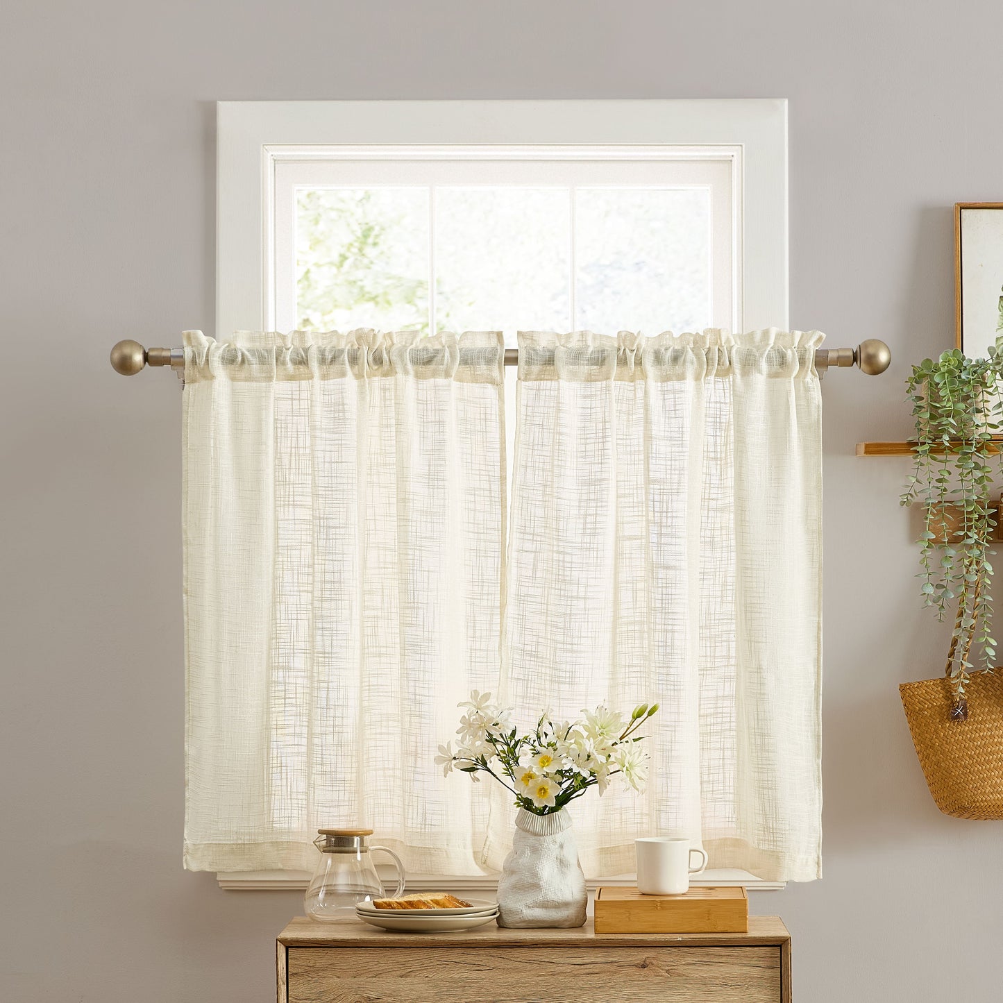 Linda Faux Linen Rod Pocket Cafe Tiers