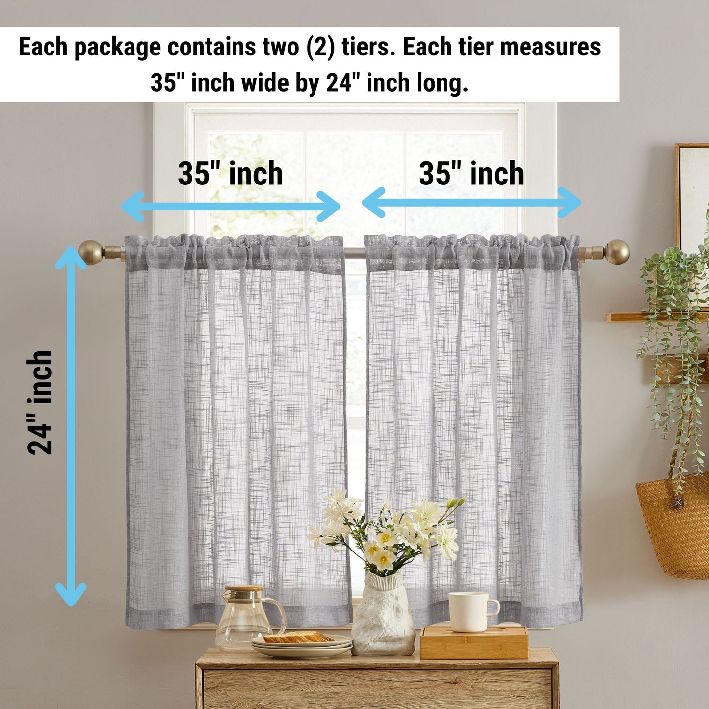 Linda Faux Linen Rod Pocket Cafe Tiers