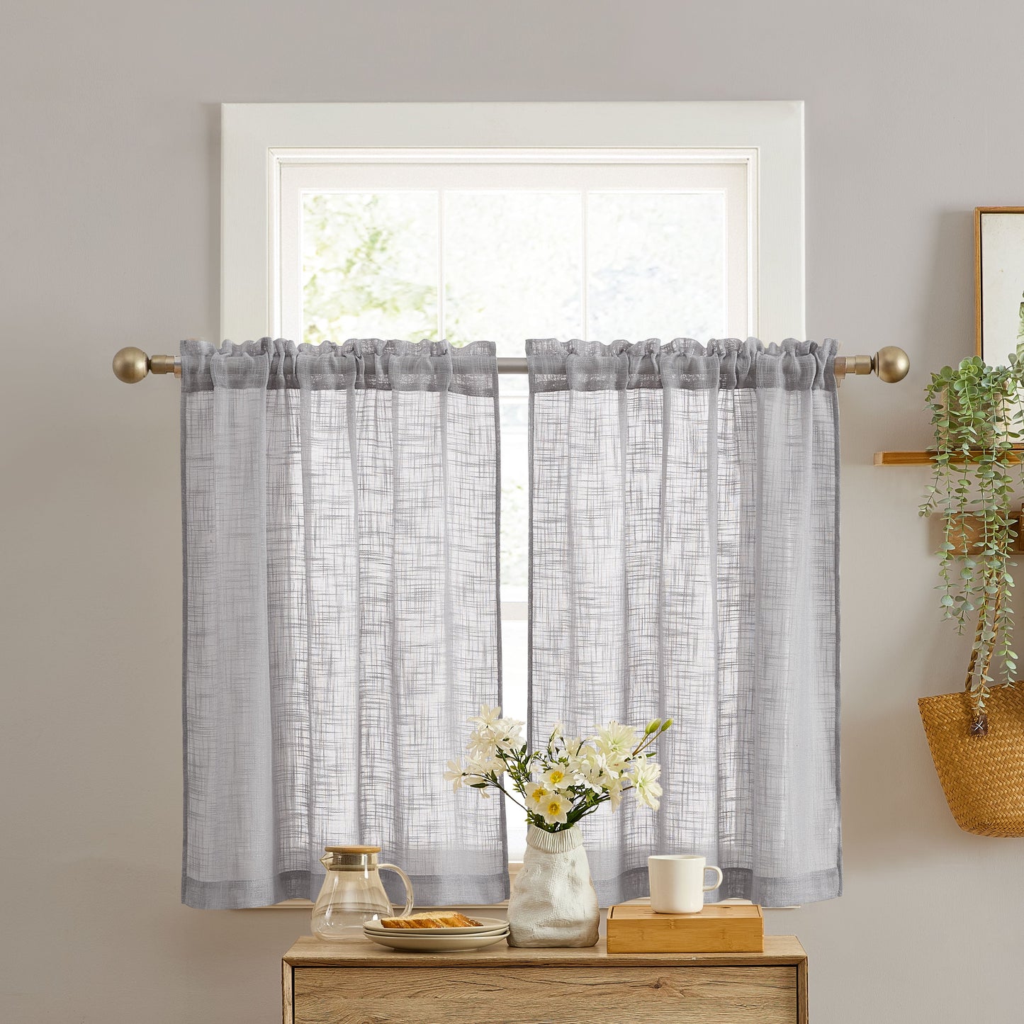 Linda Faux Linen Rod Pocket Cafe Tiers