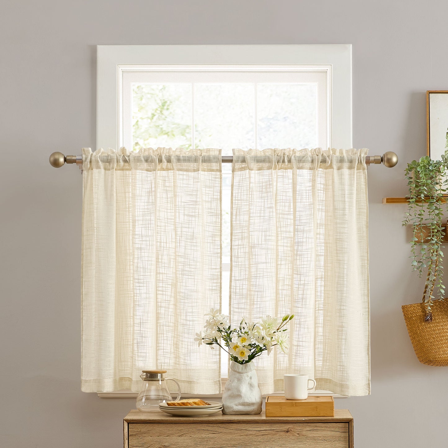 Linda Faux Linen Rod Pocket Cafe Tiers