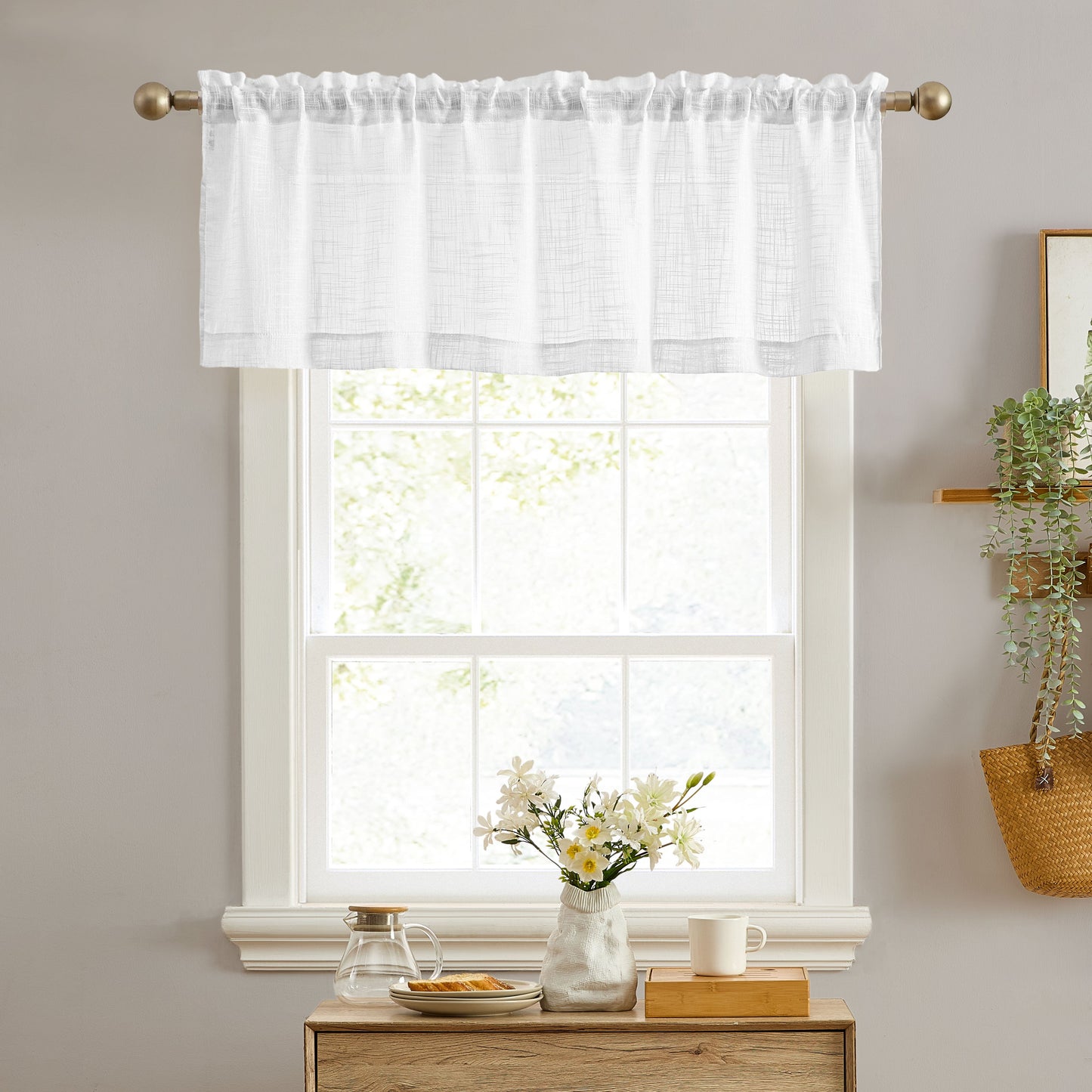 Linda Faux Linen Rod Pocket Cafe Valance