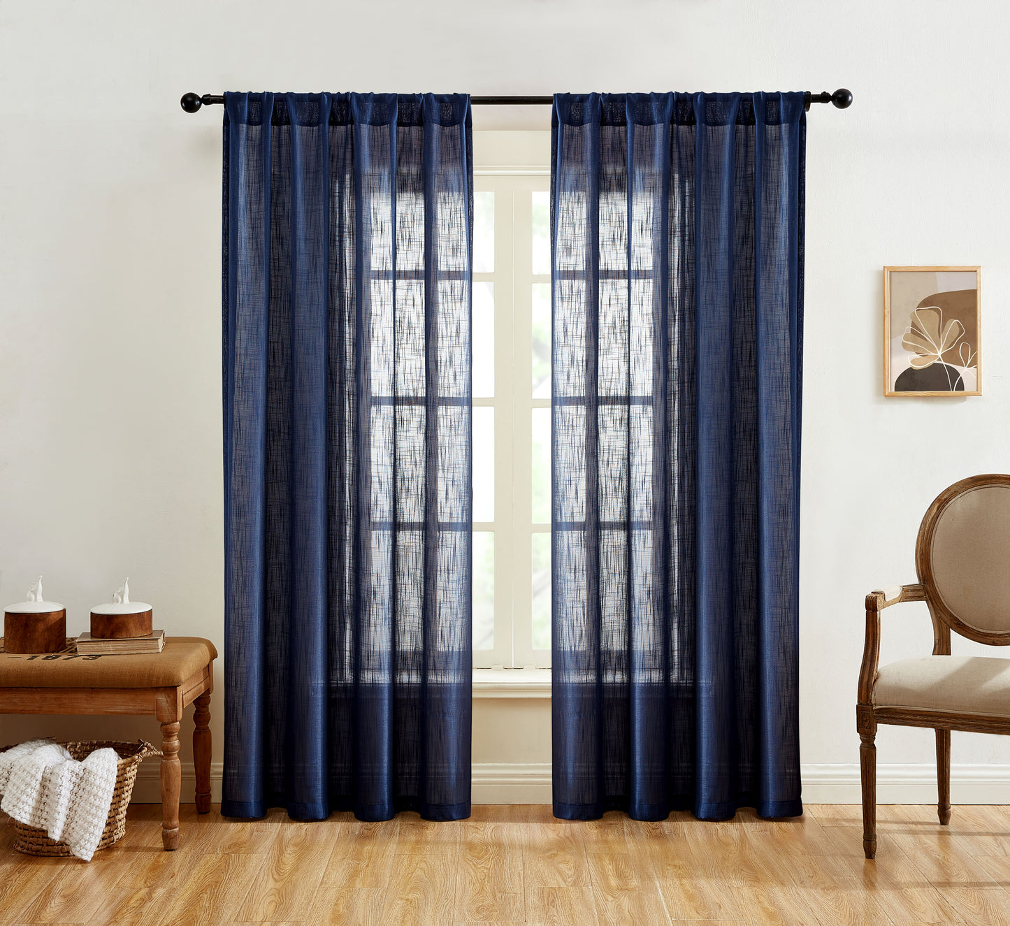 Privacy Faux Linen Textured Semi Sheer Curtain Panels