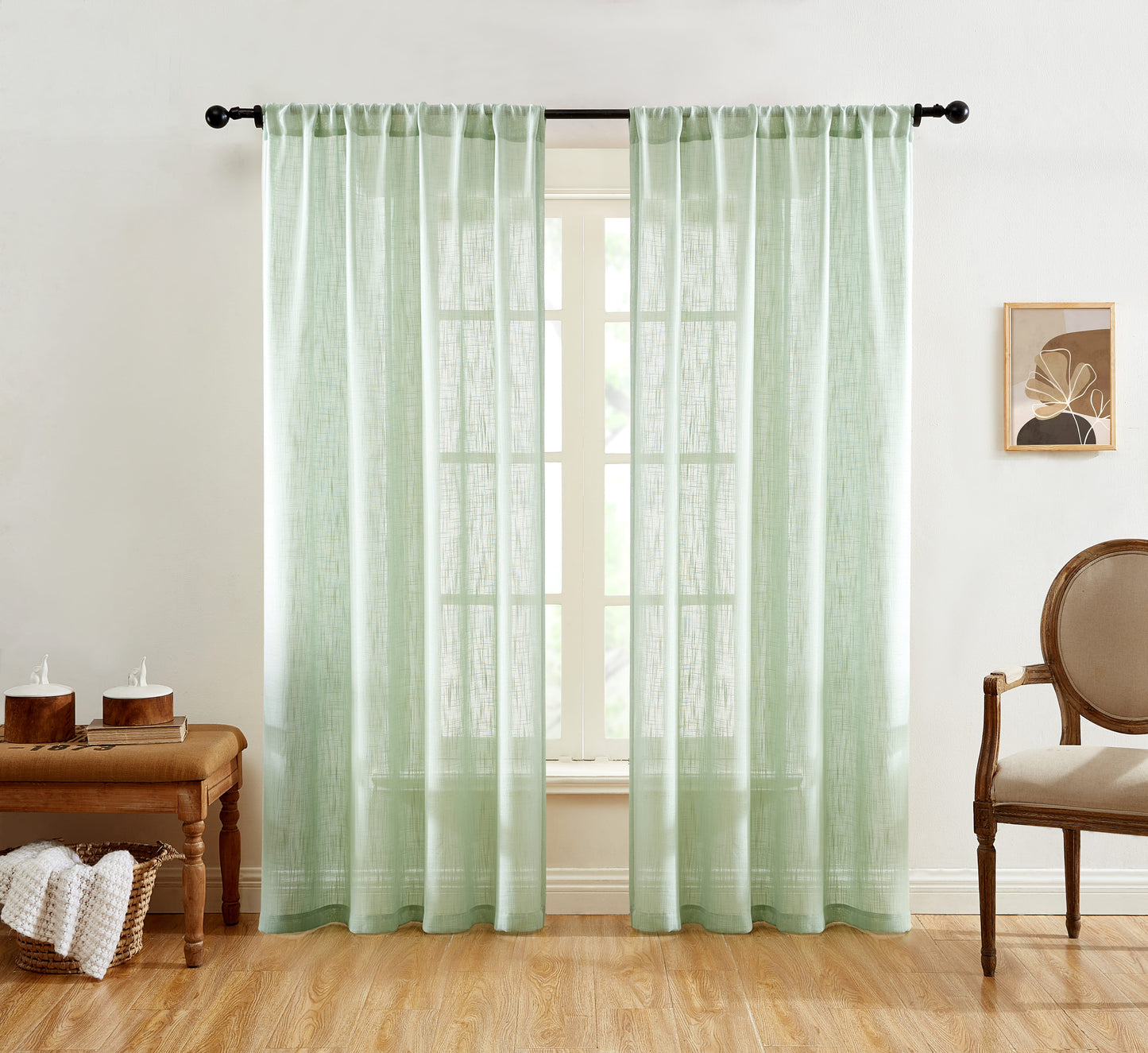 Privacy Faux Linen Textured Semi Sheer Curtain Panels