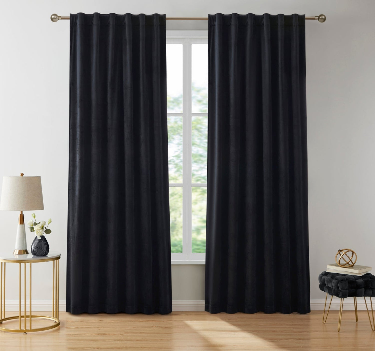 Lopez Velvet Back Tab Rod Pocket Room Darkening Curtain Panels