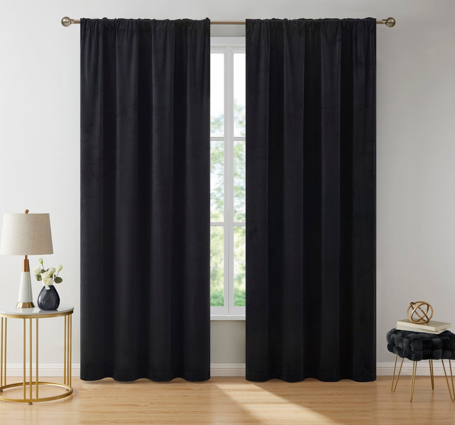Lopez Velvet Back Tab Rod Pocket Room Darkening Curtain Panels